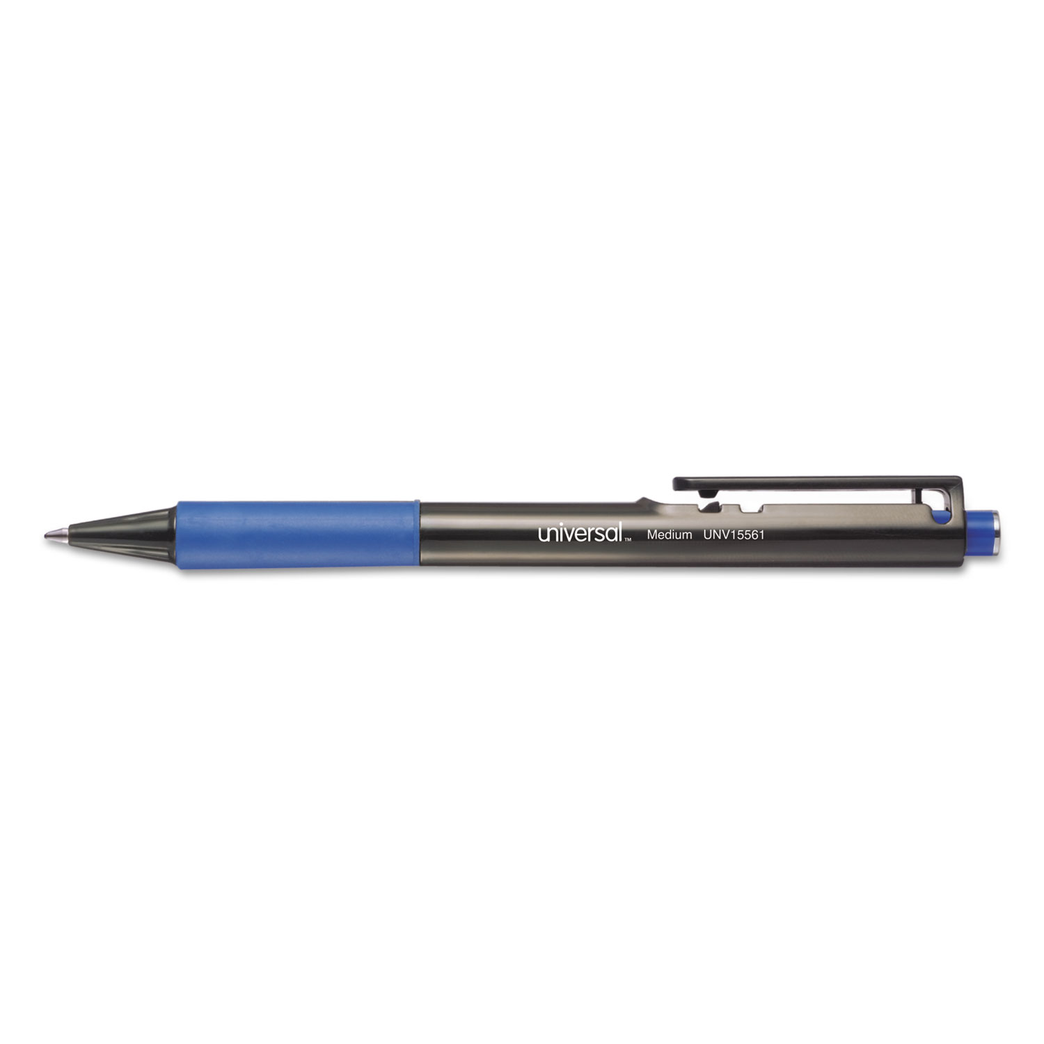  Universal UNV15561 Smooth Grip Retractable Ballpoint Pen, Medium 1mm, Blue Ink, Black Barrel, Dozen (UNV15561) 