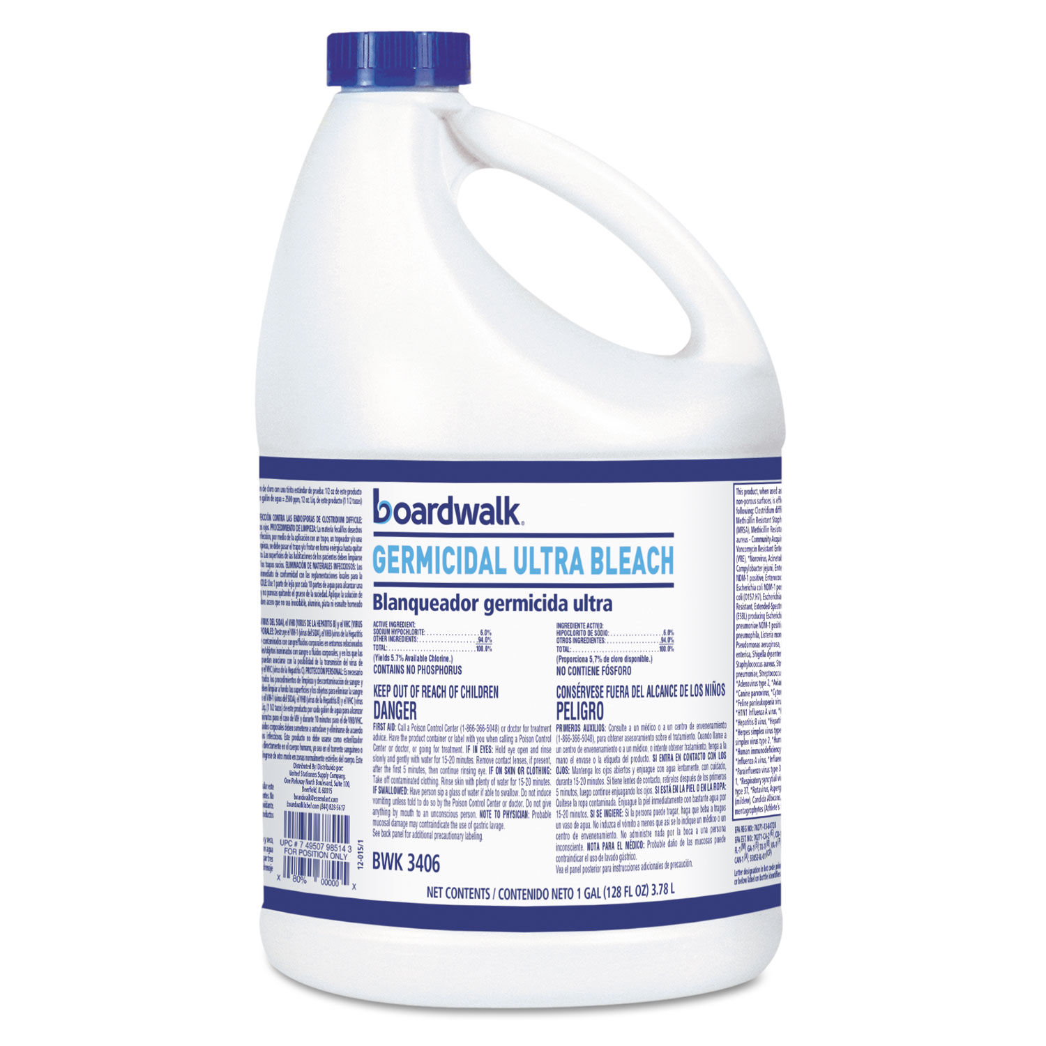  Boardwalk 11007195043 Ultra Germicidal Bleach, 1 Gallon Bottle, 6/carton (BWK3406) 
