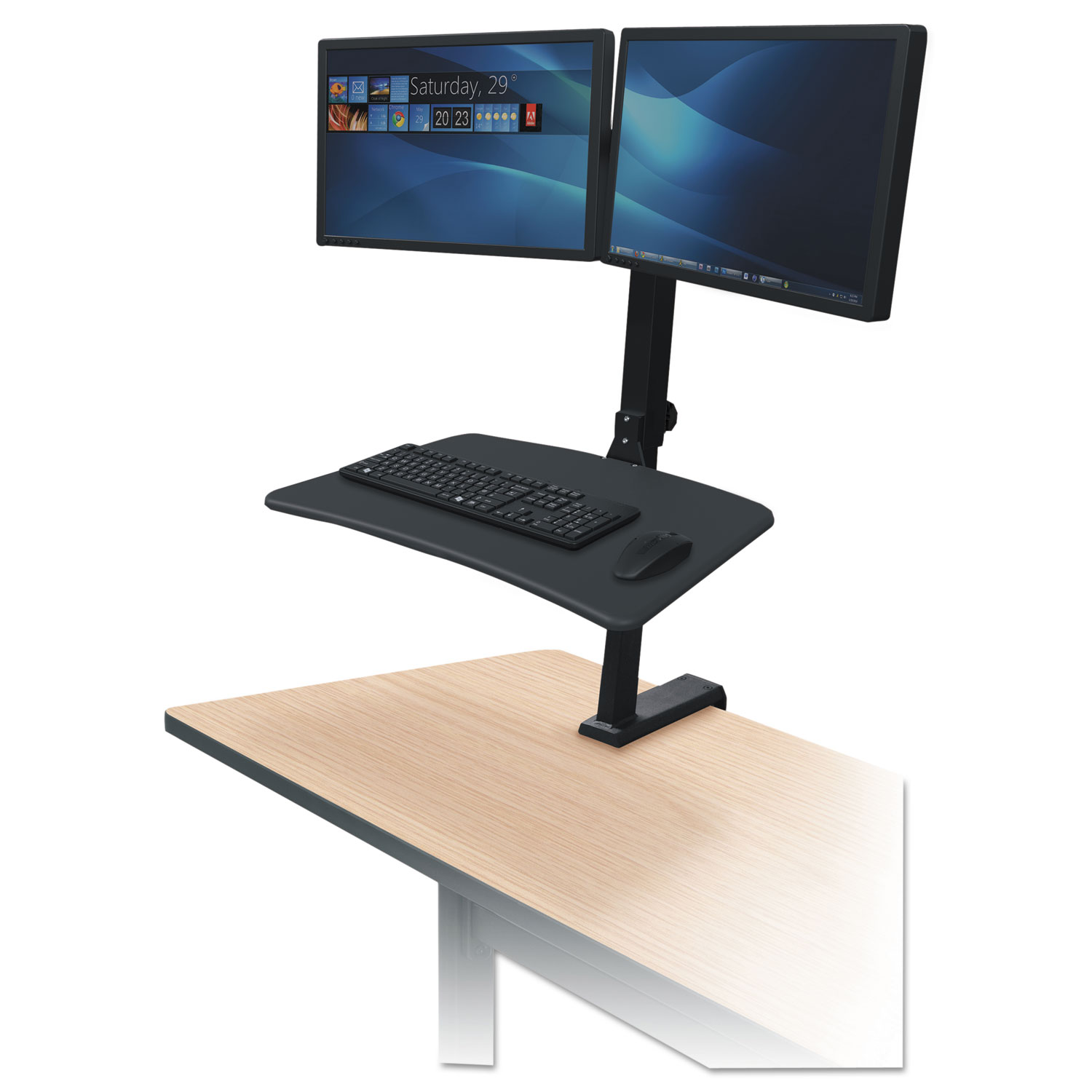 Up-Rite Rear Mounted Sit-Stand Workstation, Double, 27 5/8 x 30 x 42, Black