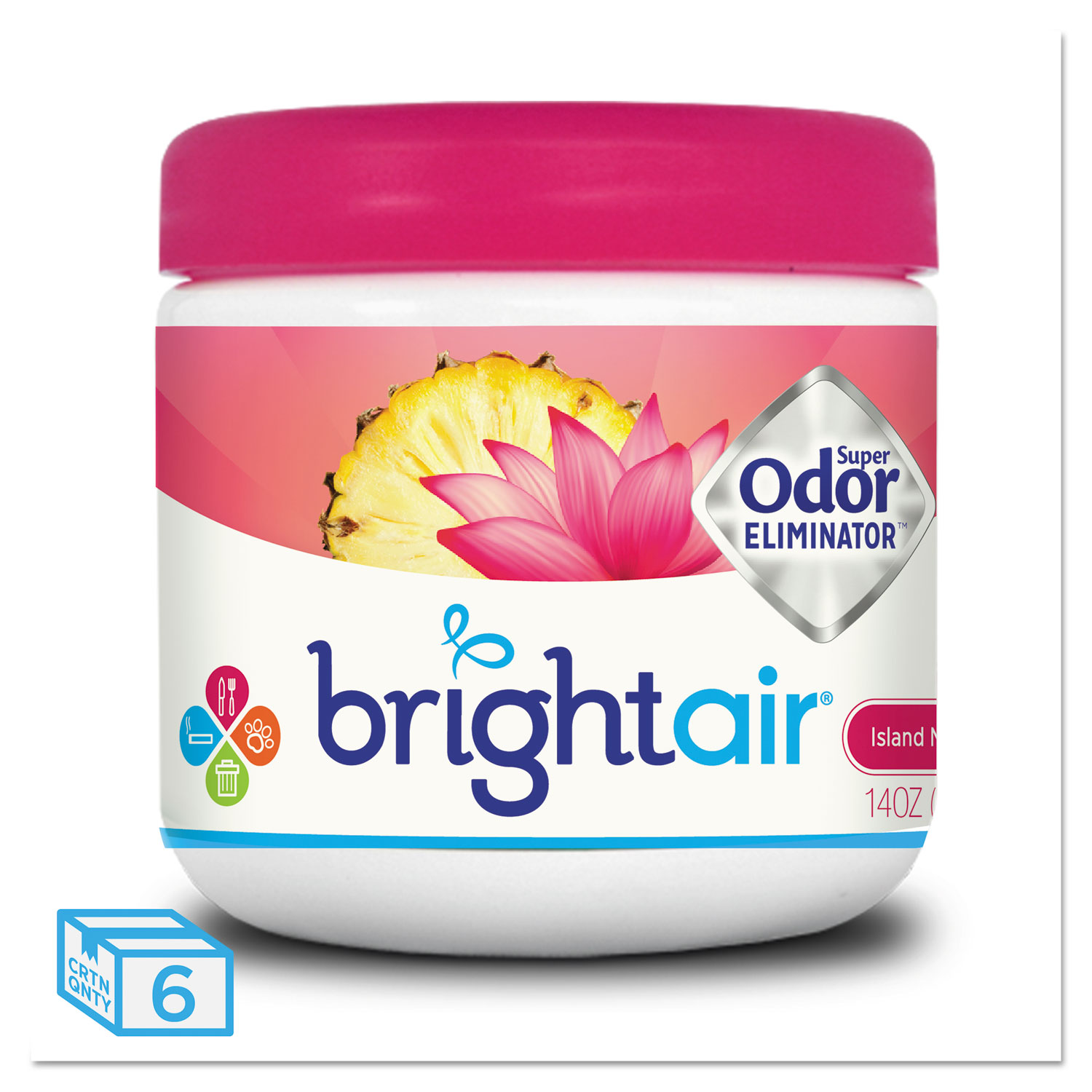  BRIGHT Air BRI 900114 Super Odor Eliminator, Island Nectar and Pineapple, Pink, 14 oz, 6/Carton (BRI900114CT) 