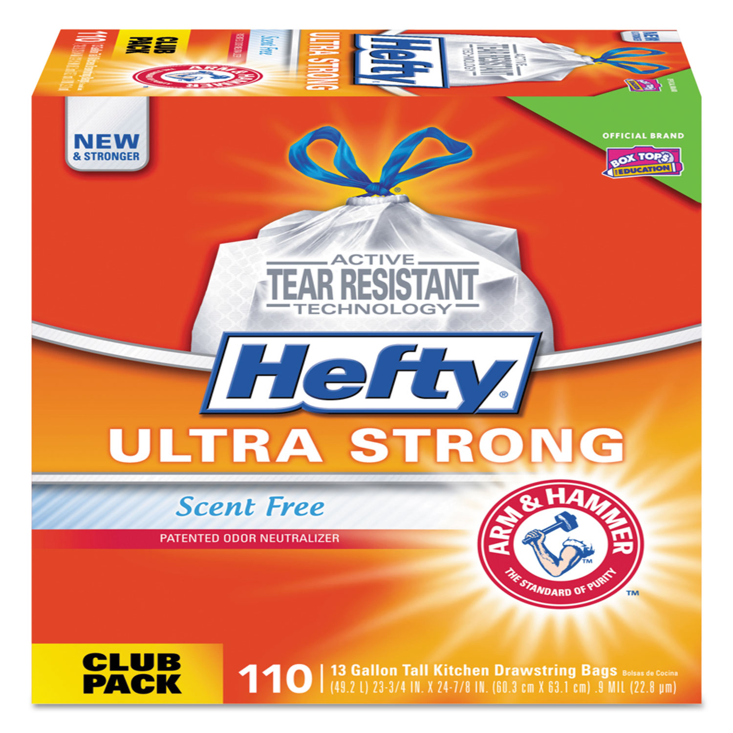  Hefty E84570 Ultra Strong Tall Kitchen and Trash Bags, 13 gal, 0.9 mil, 23.75 x 24.88, White, 110/Box (PCTE84570) 