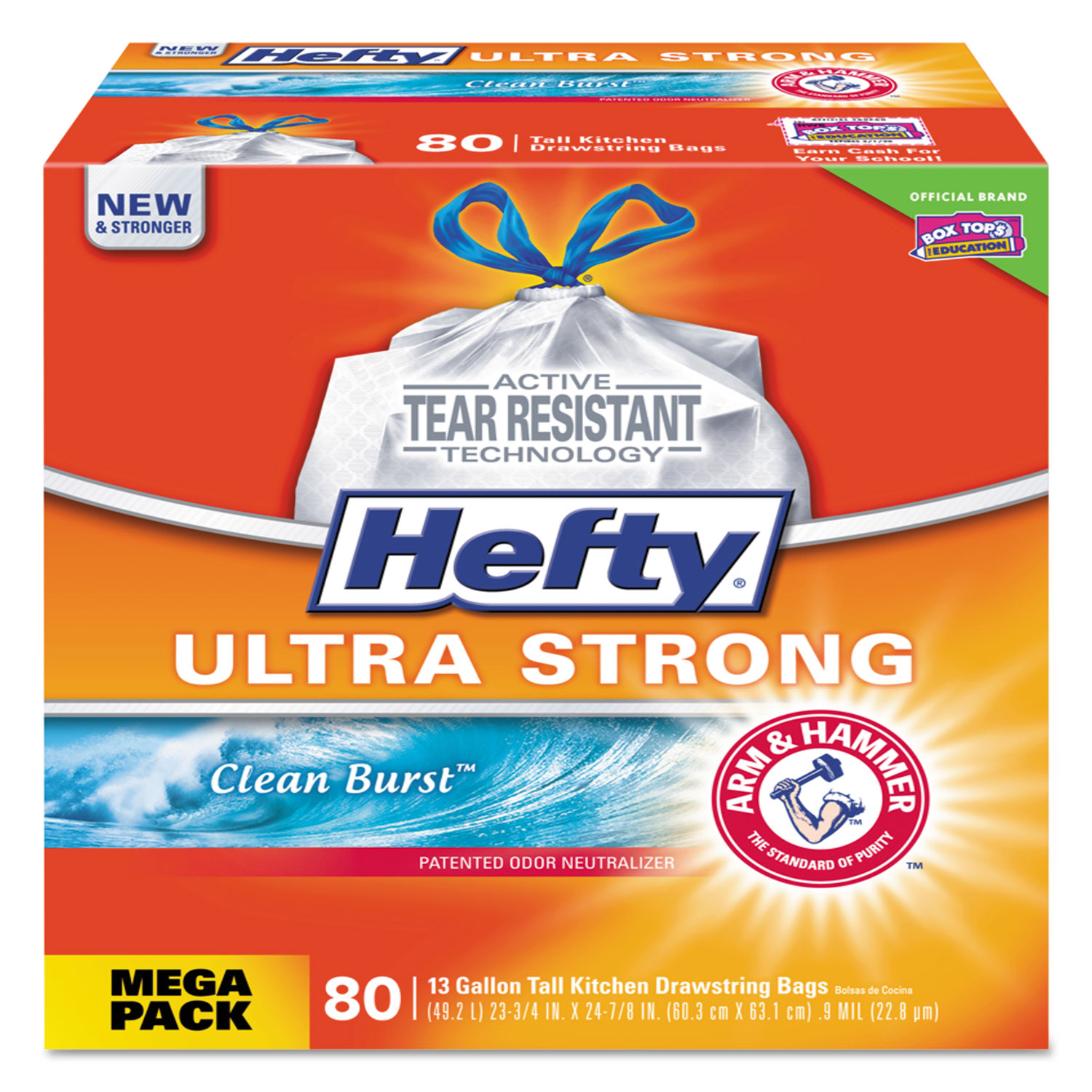  Hefty E84558 Ultra Strong Scented Tall White Kitchen Bags, 13 gal, 0.9 mil, 23.75 x 24.88, White, 80/Box (PCTE84558) 