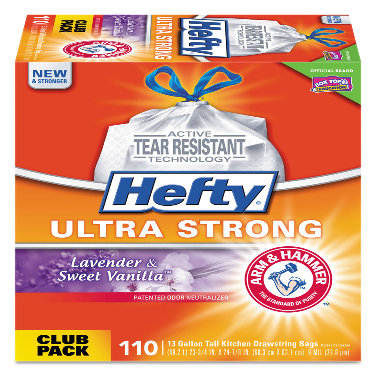  Hefty E84561 Ultra Strong Scented Tall White Kitchen Bags, 13 gal, 0.9 mil, 23.75 x 24.88, White, 110/Box (PCTE84561) 