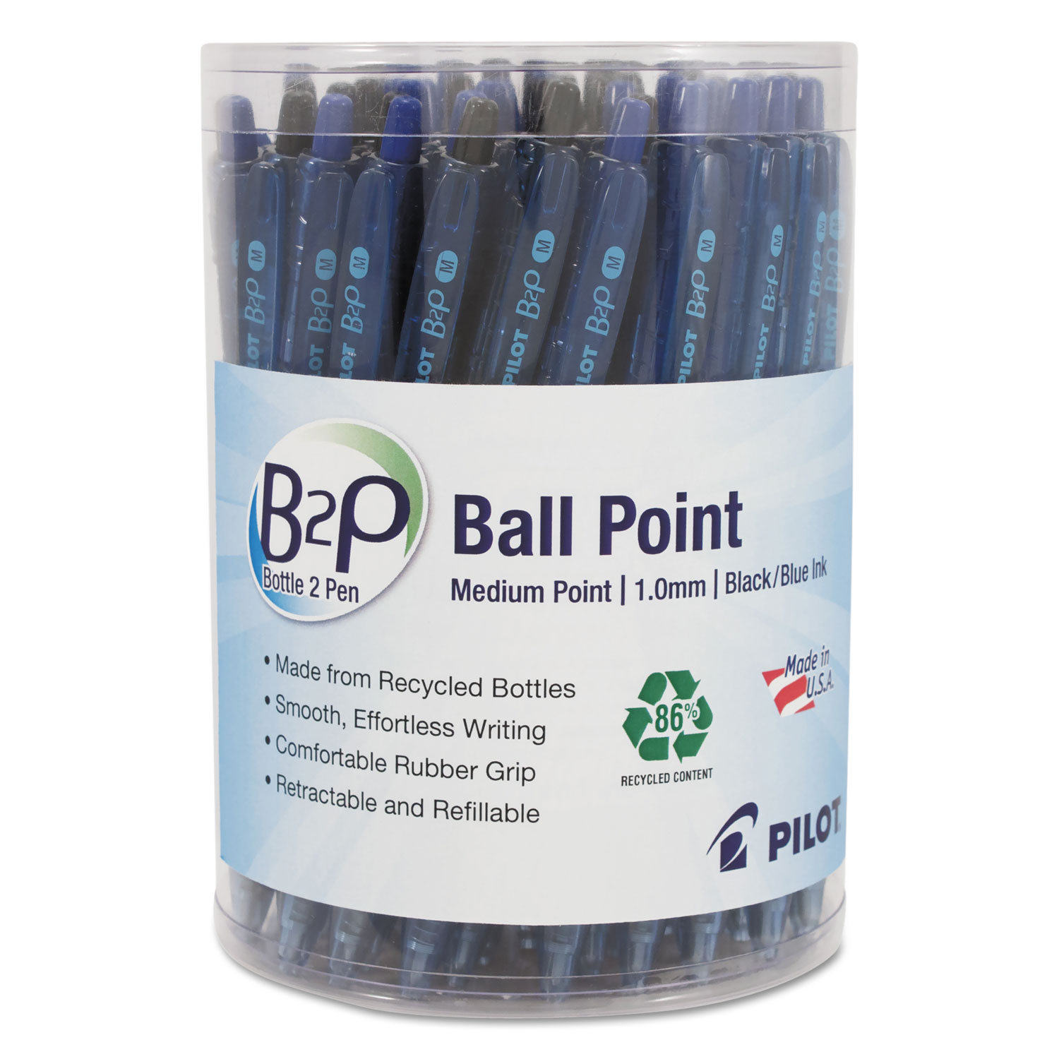 B2P Bottle-2-Pen Recycled Retractable Ball Point Pen, Black/Blue, 1 mm, 36/Pack