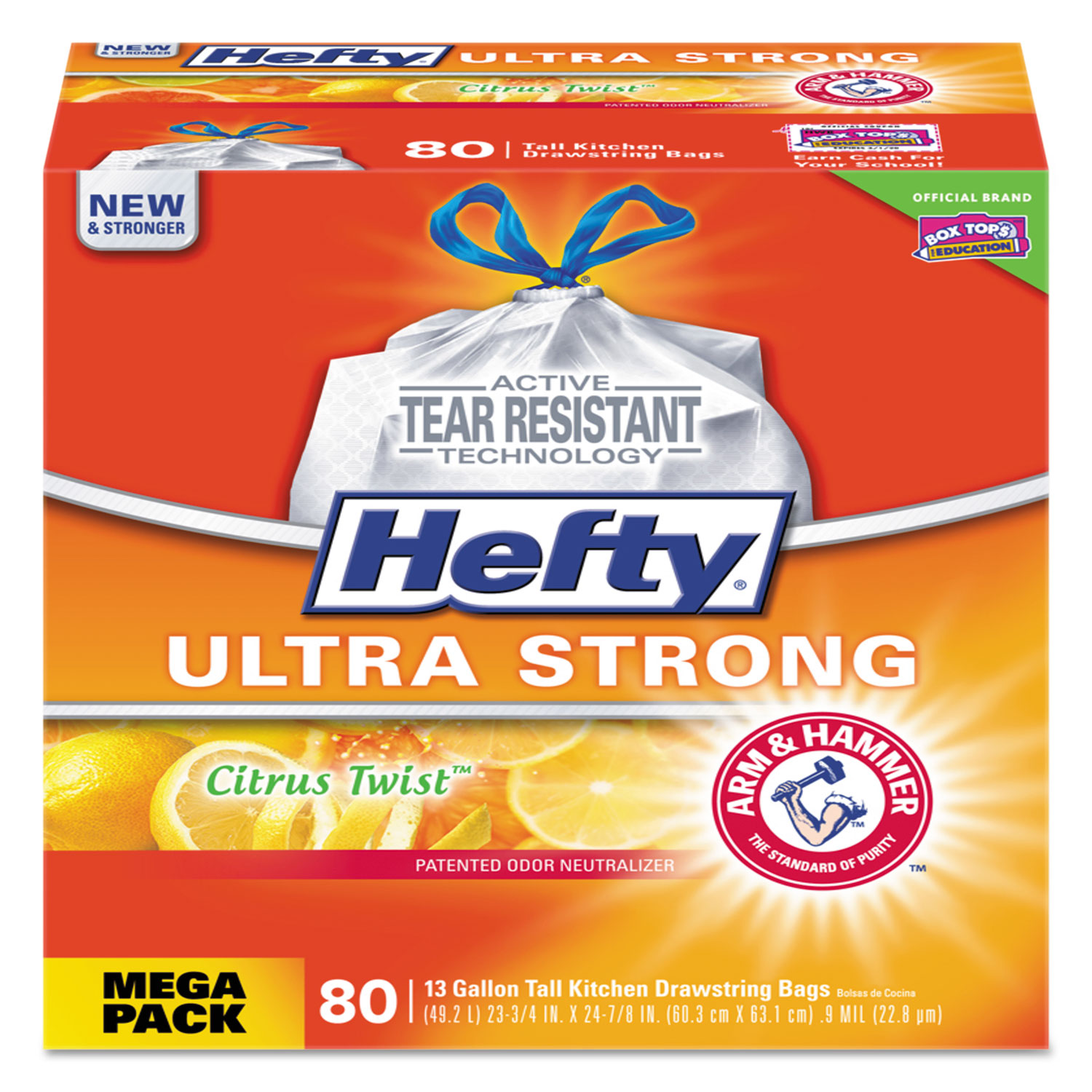  Hefty E84546 Ultra Strong Scented Tall White Kitchen Bags, 13 gal, 0.9 mil, 23.75 x 24.88, White, 80/Box (PCTE84546) 