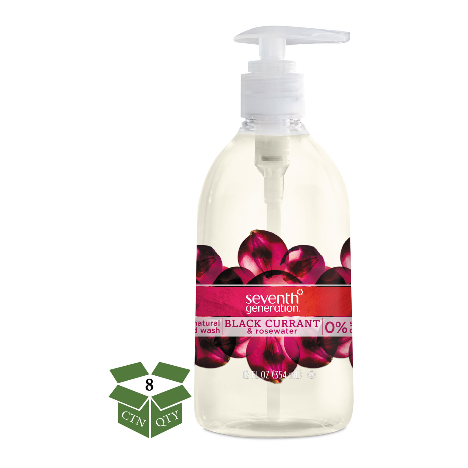  Seventh Generation 22946 Natural Hand Wash, Black Currant & Rosewater, 12 oz Pump Bottle, 8/Carton (SEV22946) 