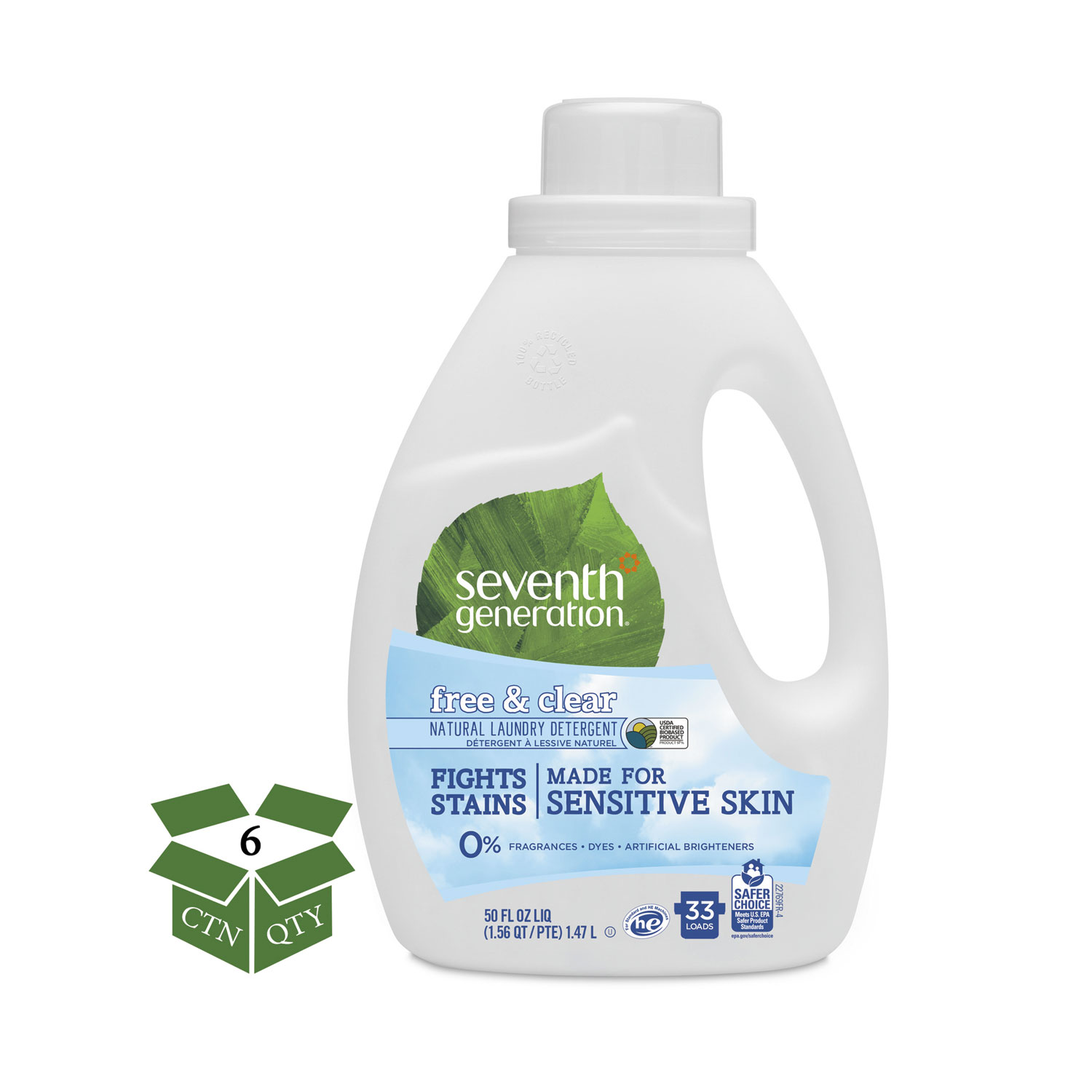  Seventh Generation SEV 22769 Natural 2X Concentrate Liquid Laundry Detergent, Free/Clear, 33 loads, 50oz,6/CT (SEV22769CT) 