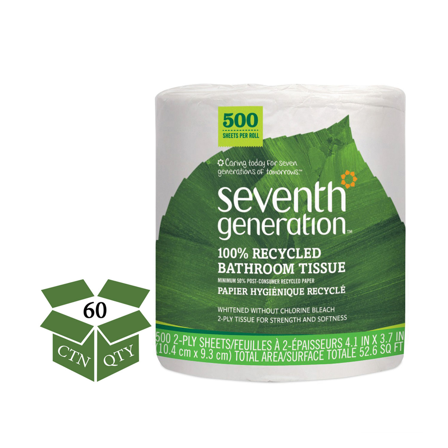 Seventh Generation 137038 100% Recycled Bathroom Tissue, Septic Safe, 2-Ply, White, 500 Sheets/Jumbo Roll, 60/Carton (SEV137038) 