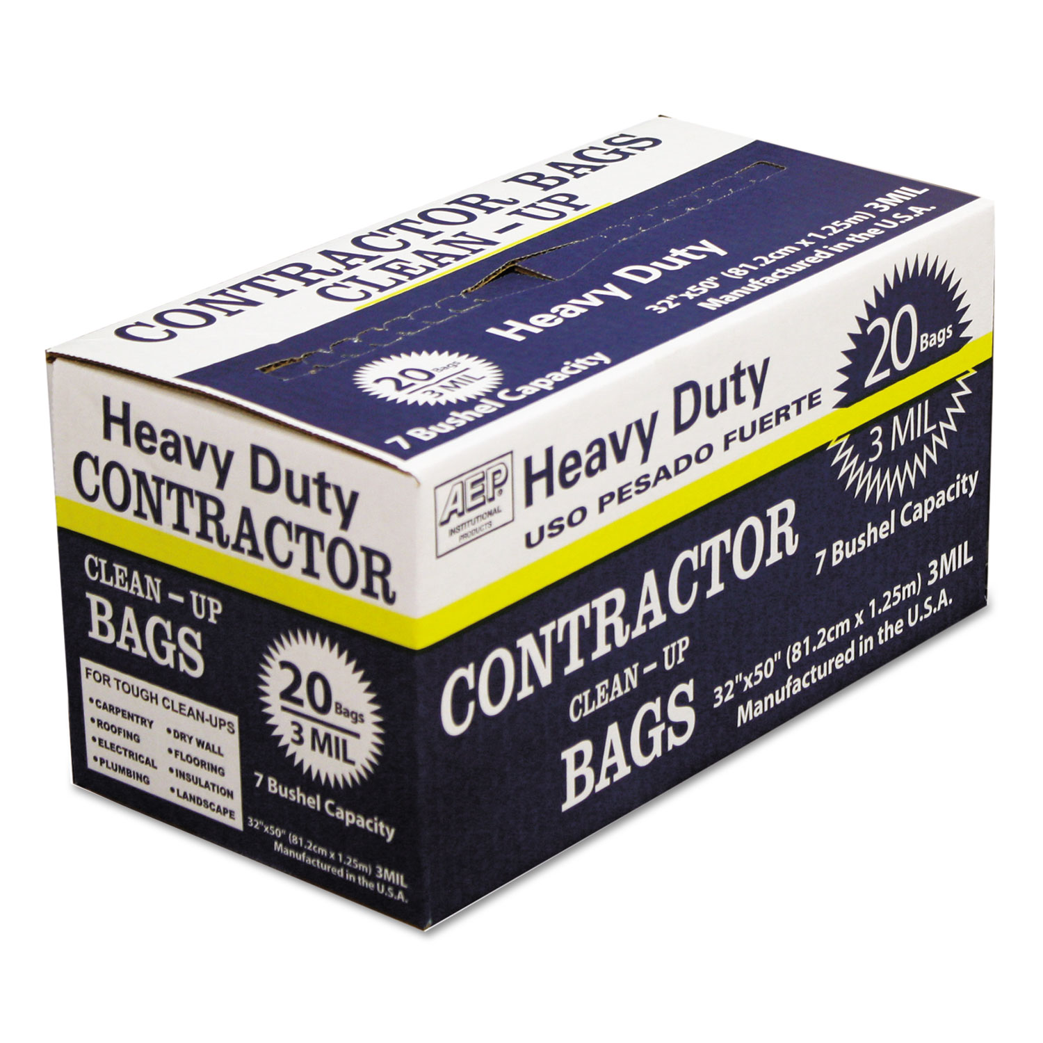  AEP Industries Inc. WBI0186470 Heavy-Duty Contractor Clean-Up Bags, 60 gal, 3 mil, 32 x 50, Black, 20/Carton (WBI186470) 