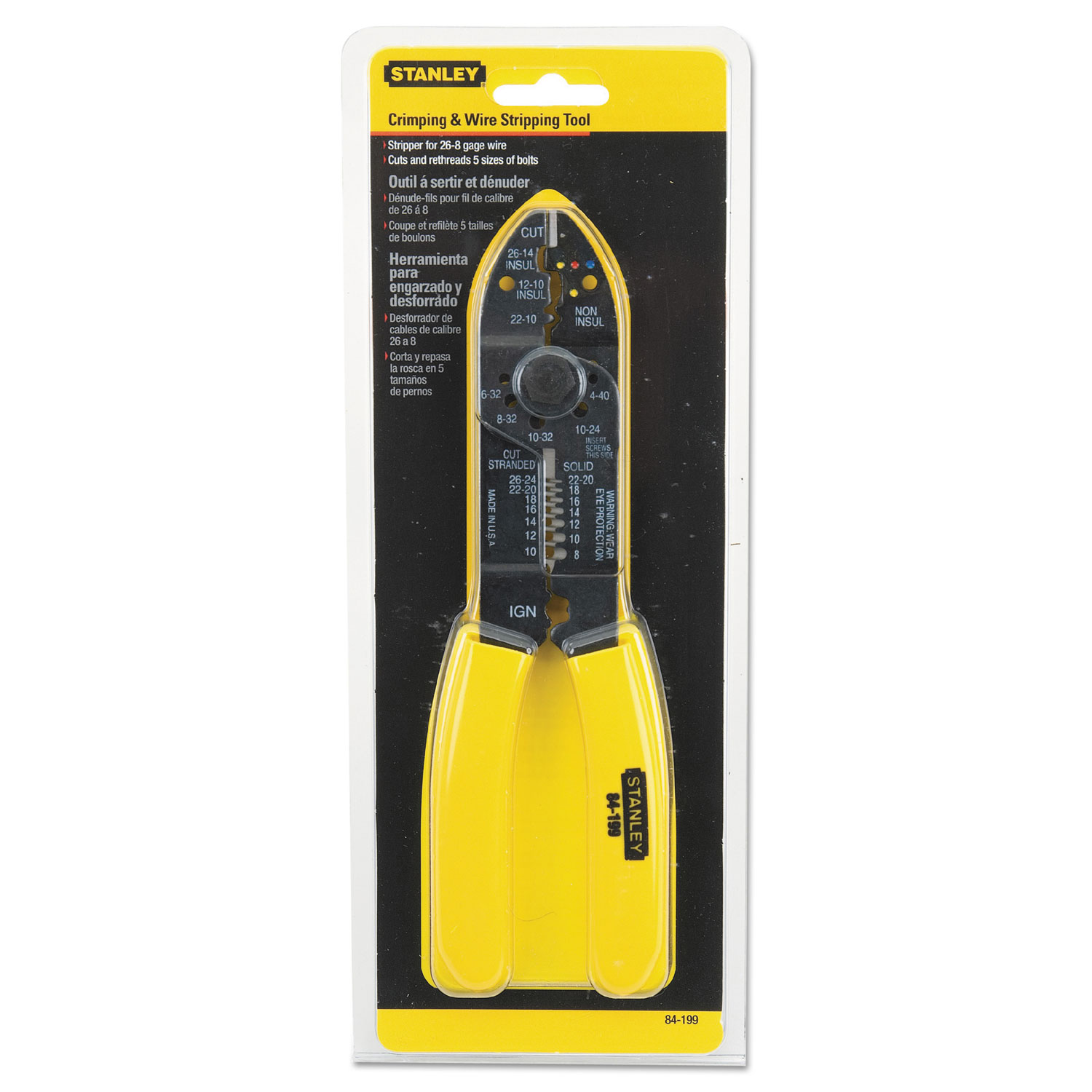 8 in. Wire Stripper/Cutter/Crimper, Black/Yellow