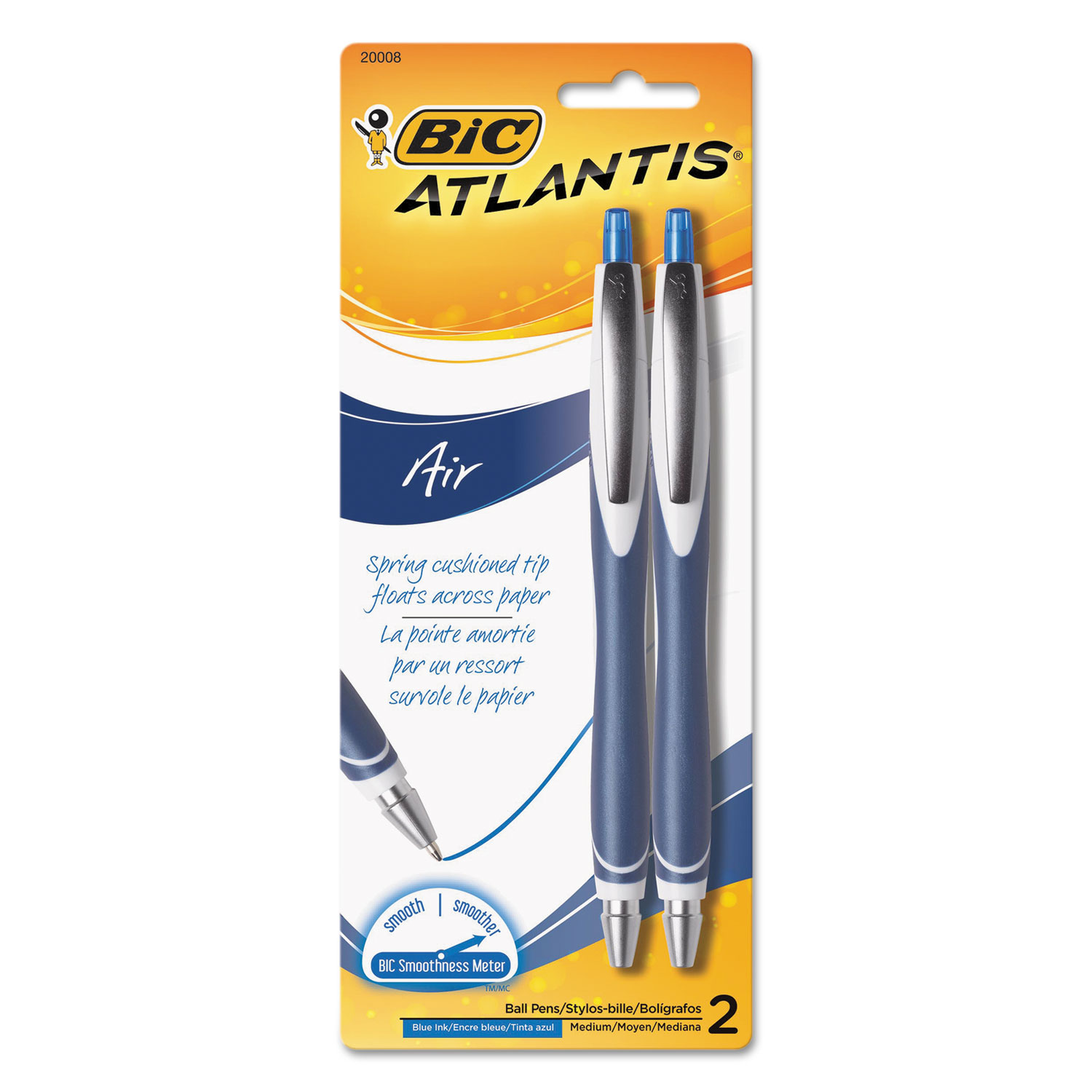  BIC VCGRP21-BLU Atlantis Air Retractable Ballpoint Pen, 1.2mm, Blue Ink, Blue/White Barrel, 2/Pack (BICVCGRP21BE) 