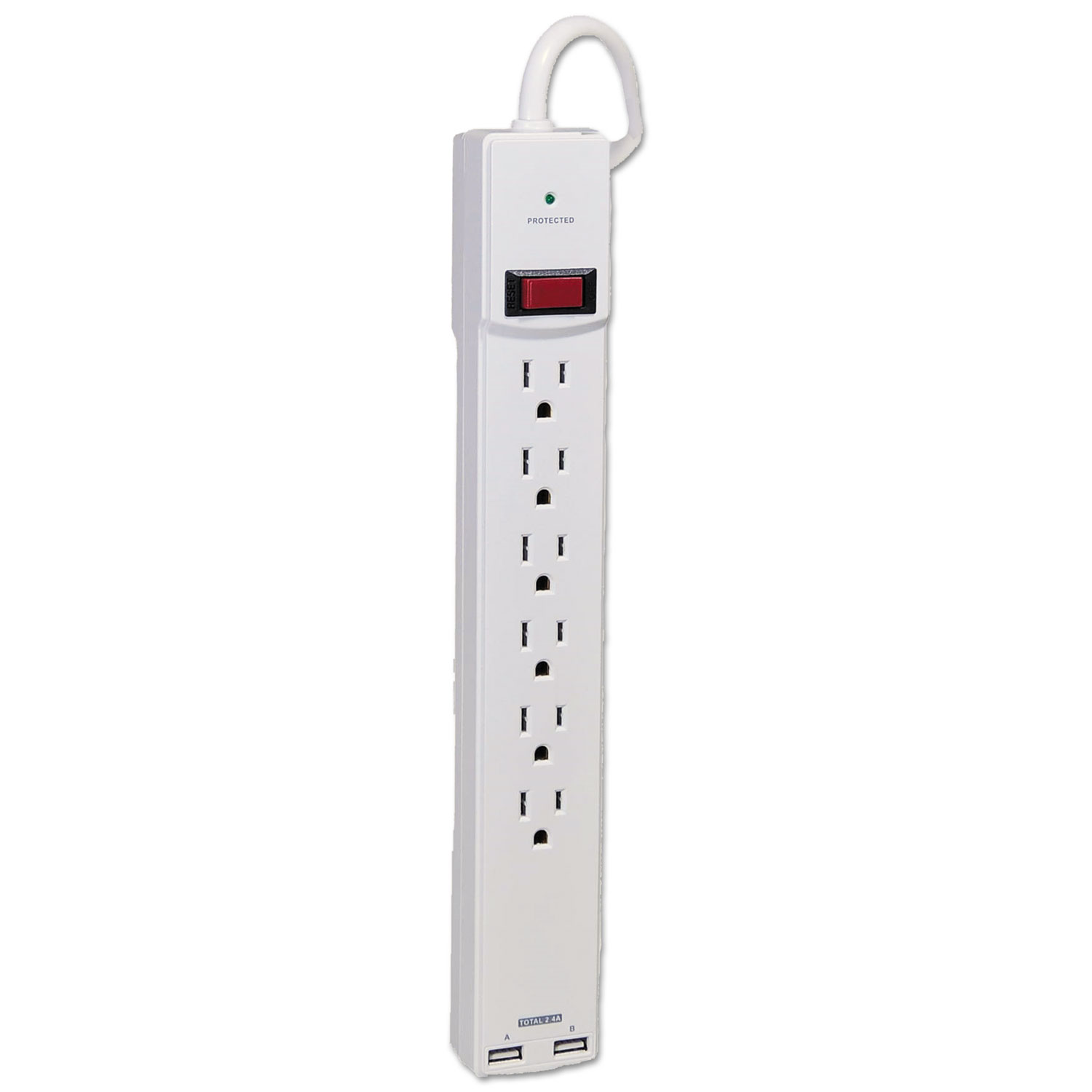  Innovera IVR71660 Surge Protector, 6 Outlets/2 USB Charging Ports, 6 ft Cord, 1080 Joules, White (IVR71660) 