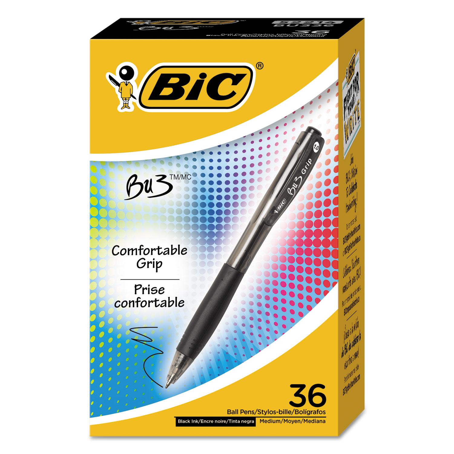  BIC BU3361-BLK BU3 Retractable Ballpoint Pen, Medium 1 mm, Black Ink/Barrel, 36/Pack (BICBU3361BK) 