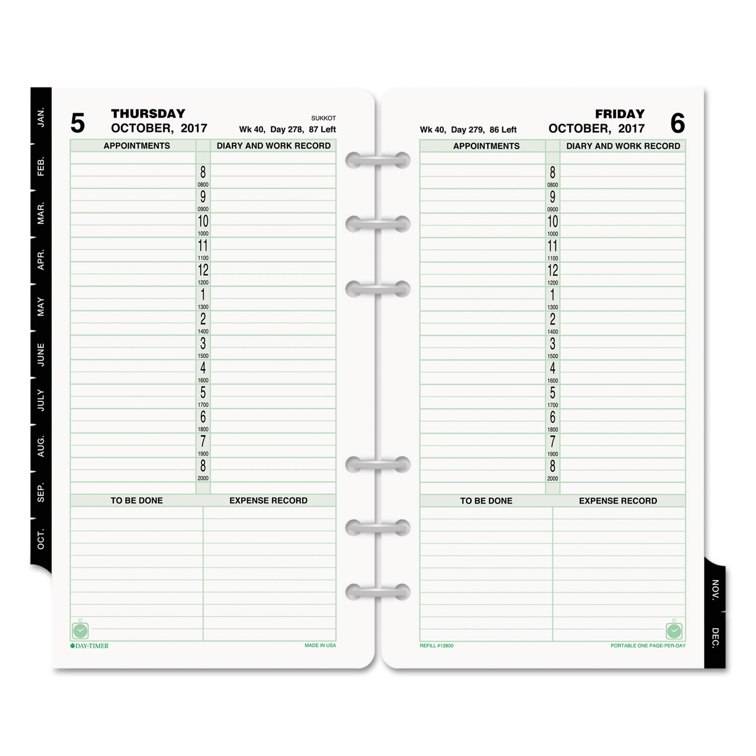 Dated One-Page-per-Day Organizer Refill, January-December, 3 3/4 x 6 3/4, 2018