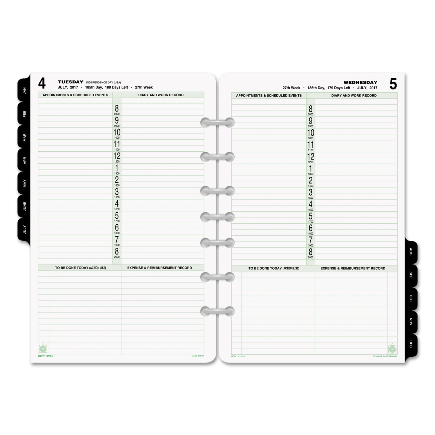 Dated One-Page-per-Day Organizer Refill, January-December, 5 1/2 x 8 1/2, 2018