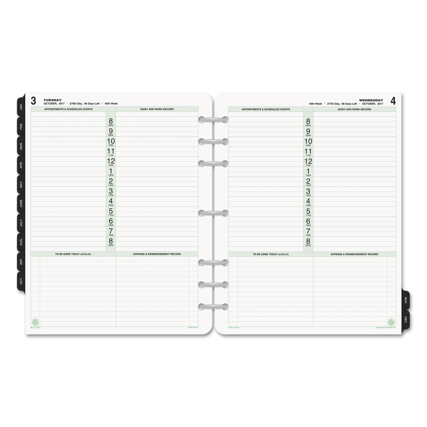 Dated One-Page-per-Day Organizer Refill, January-December, 8 1/2 x 11, 2018
