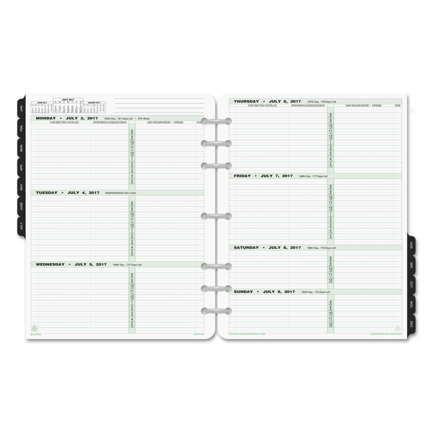 Dated Two-Page-per-Week Organizer Refill, January-December, 8 1/2 x 11, 2018