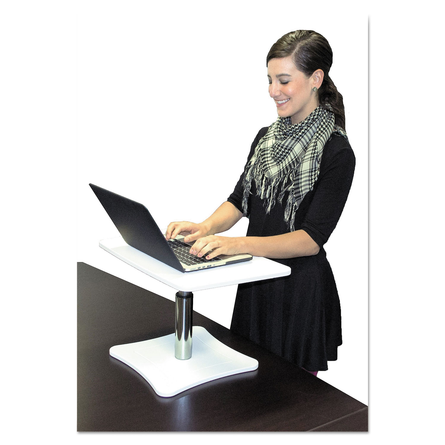 High Rise Adjustable Laptop Stand, 21 x 13 x 15 3/4, White/Chrome