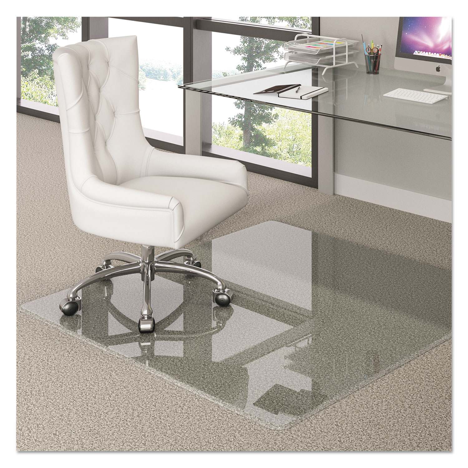  deflecto CMG70434450 Premium Glass All Day Use Chair Mat - All Floor Types, 44 x 50, Rectangular, Clear (DEFCMG70434450) 