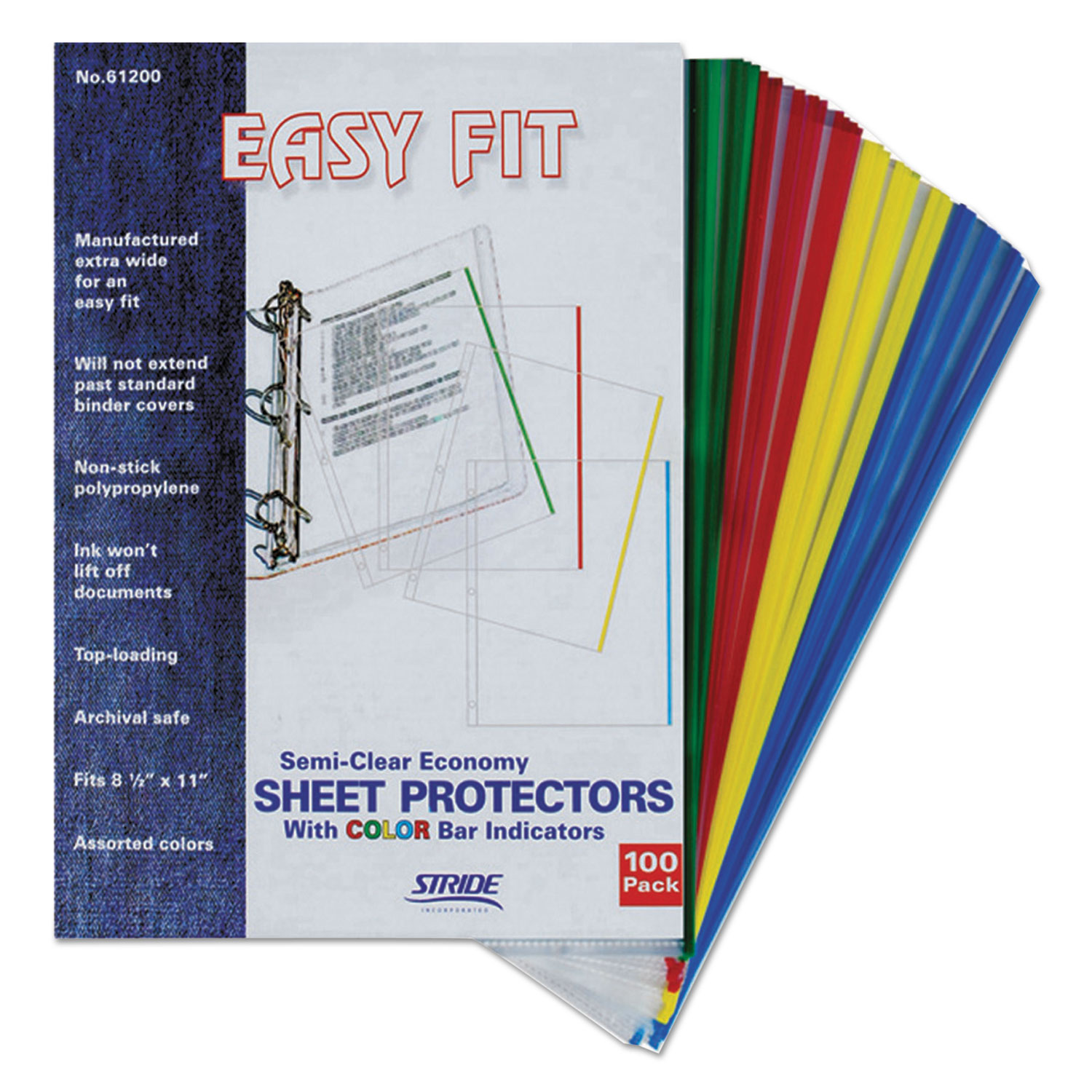  Stride 61200 EasyFit Sheet Protectors, 8 1/2 x 11, Assorted Colors, 100/Box (STW61200) 