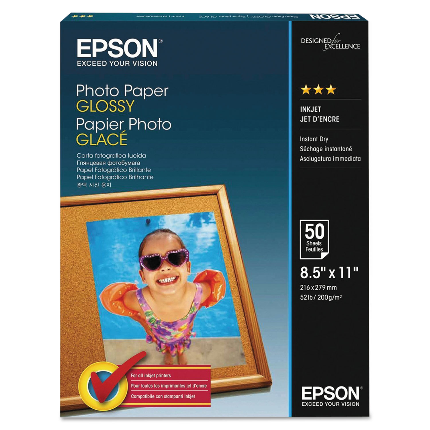  Epson S041271 Glossy Photo Paper, 8.5 x 11, Glossy White, 100/Pack (EPSS041271) 