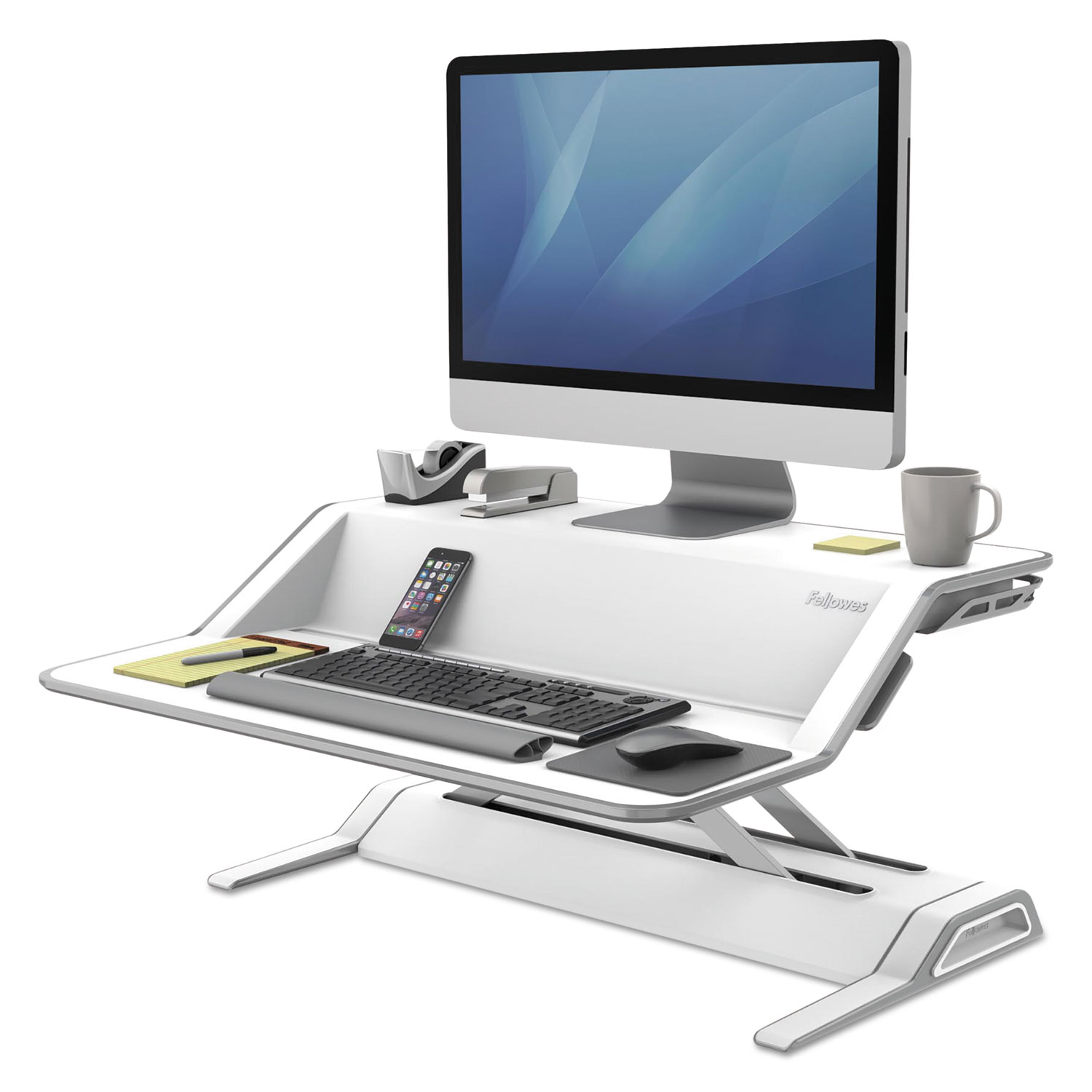  Fellowes 0009901 Lotus Sit-Stand Workstation, 32.75w x 24.25d x 5.5 to 22.5h, White (FEL0009901) 