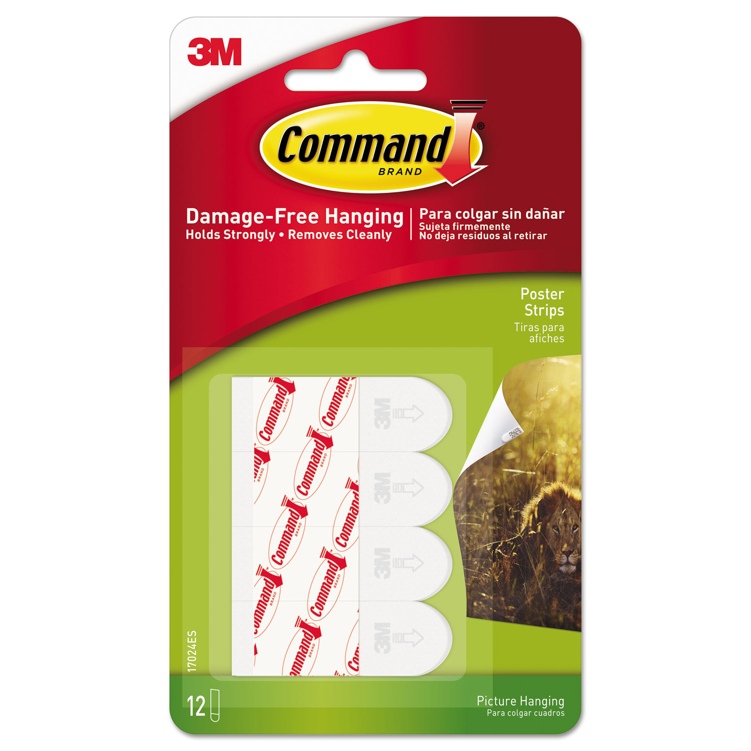  Command 17024ES Poster Strips, 5/8 x 1 3/4, White, 12/Pack (MMM17024ES) 