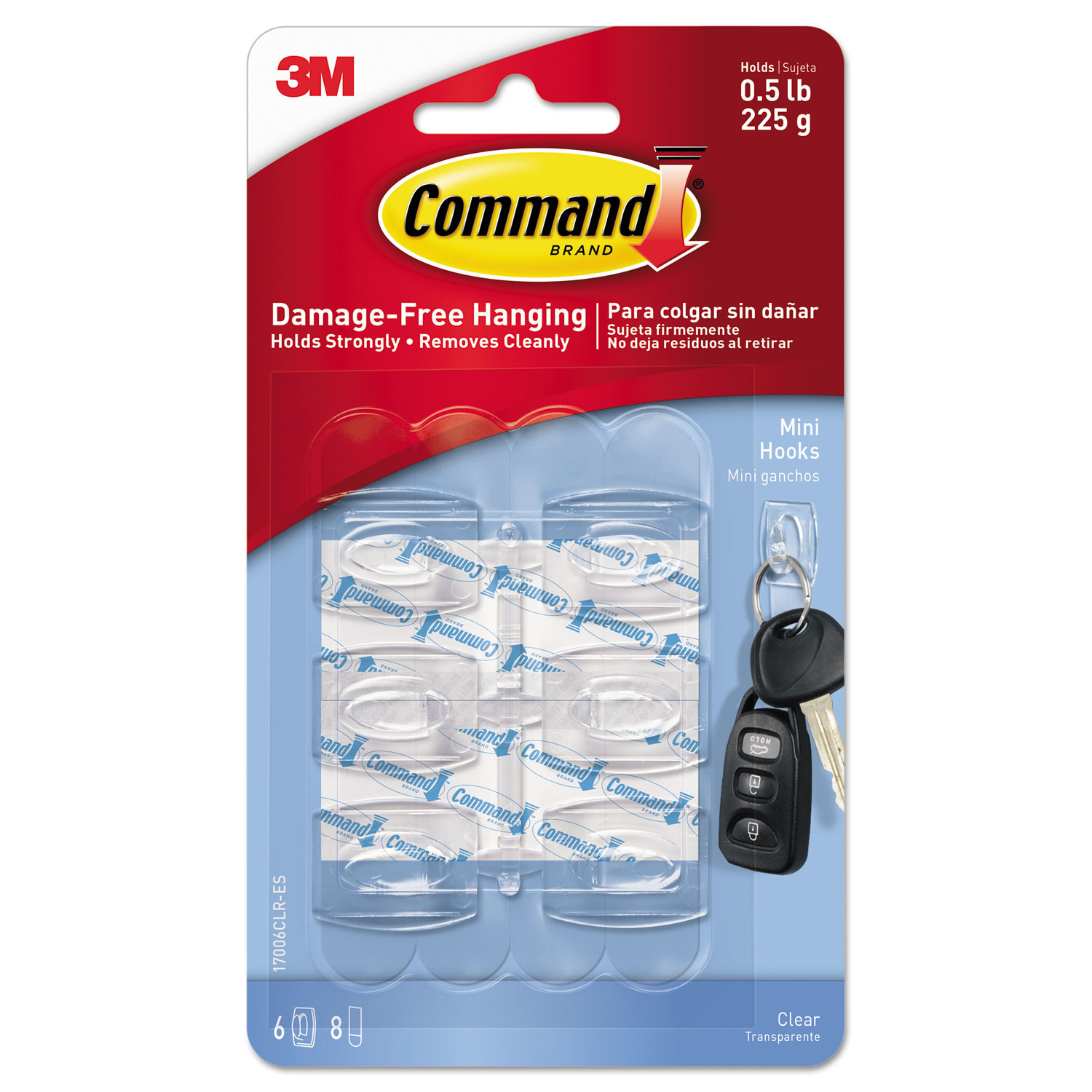  Command 17006CLR-ES Clear Hooks & Strips, Plastic, Mini, 6 Hooks & 8 Strips/Pack (MMM17006CLRES) 