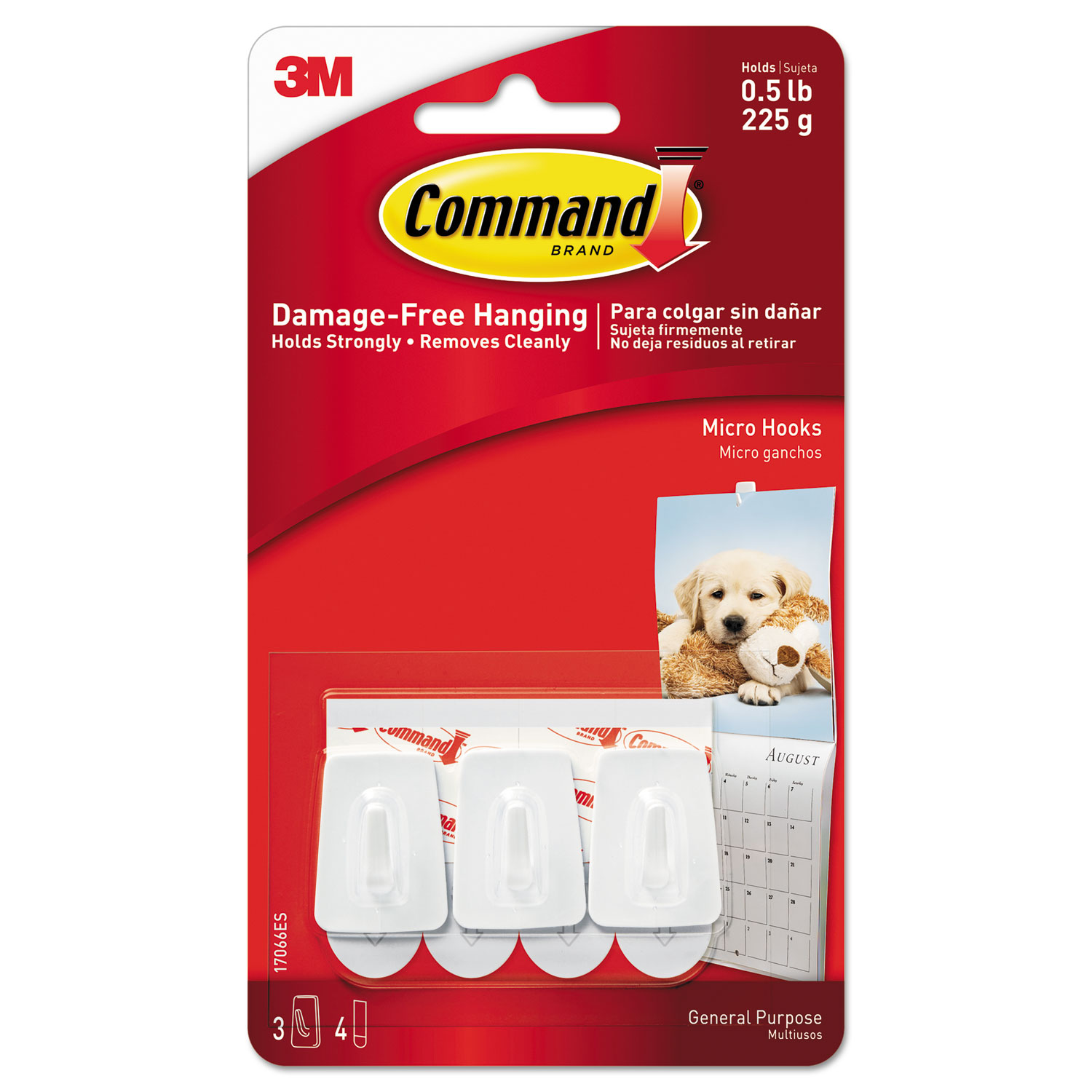  Command 17066ES General Purpose Hooks, Micro, 0.5 lb Cap, White, 3 Hooks and 4 Strips/Pack (MMM17066ES) 