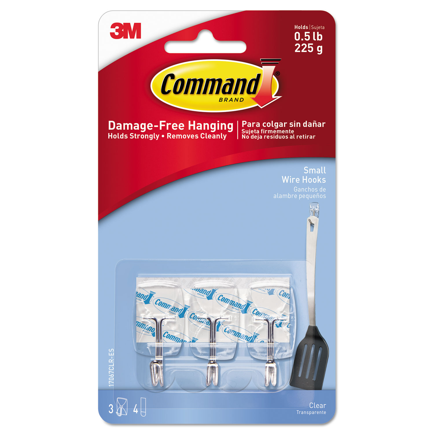  Command 17067CLR-ES Clear Hooks & Strips, Plastic/Wire, Small, 3 Hooks & 4 Strips/Pack (MMM17067CLRES) 