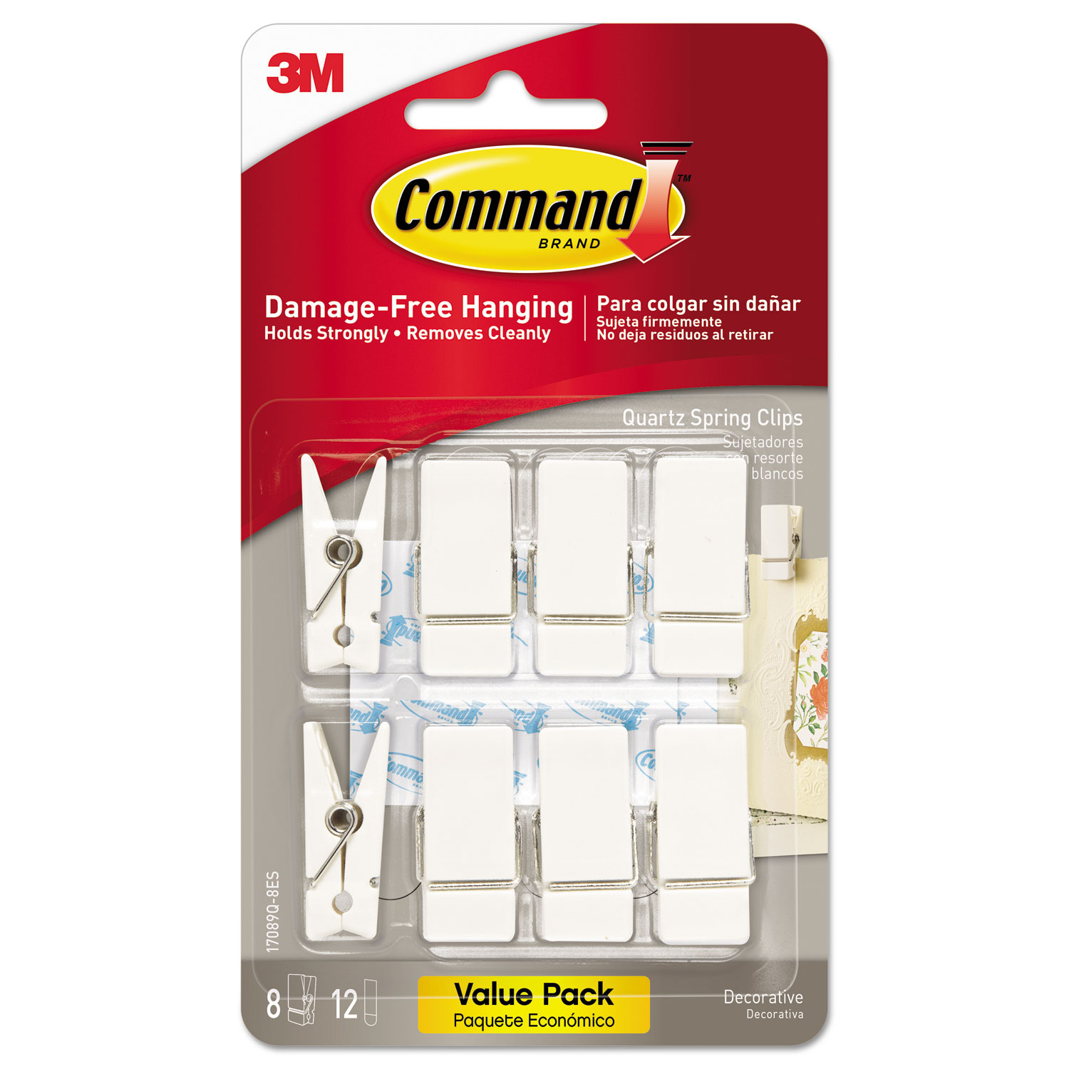  Command 17089Q-8ES Spring Hook, 3/4w x 5/8d x 1 1/2h, White, 8 Hooks/Packs (MMM17089Q8ES) 
