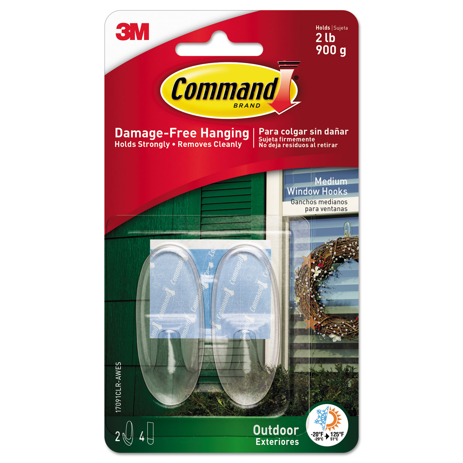  Command 17091CLR-AWES All Weather Hooks and Strips, Plastic, Medium, 2 Hooks & 4 Strips/Pack (MMM17091CLRAWES) 