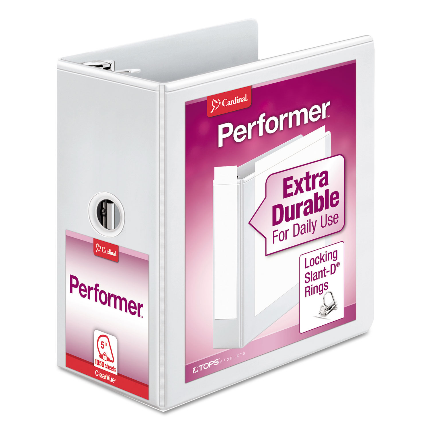 Performer ClearVue Slant-D Ring Binder, 3 Rings, 5 Capacity, 11 x 8.5,  White - Office Express Office Products