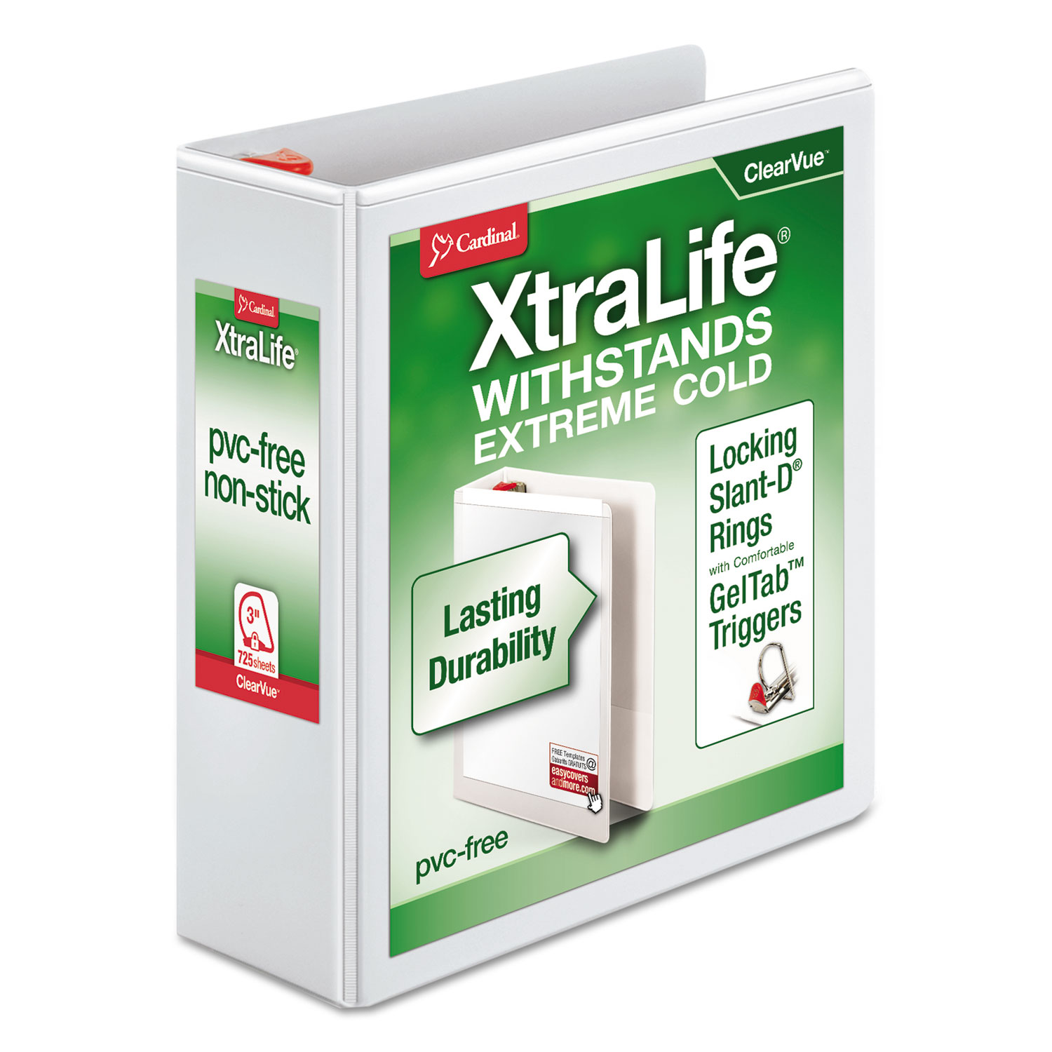 XtraLife ClearVue Non-Stick Locking Slant-D Binder, 1.5 Cap, 11 x 8 1/2, White