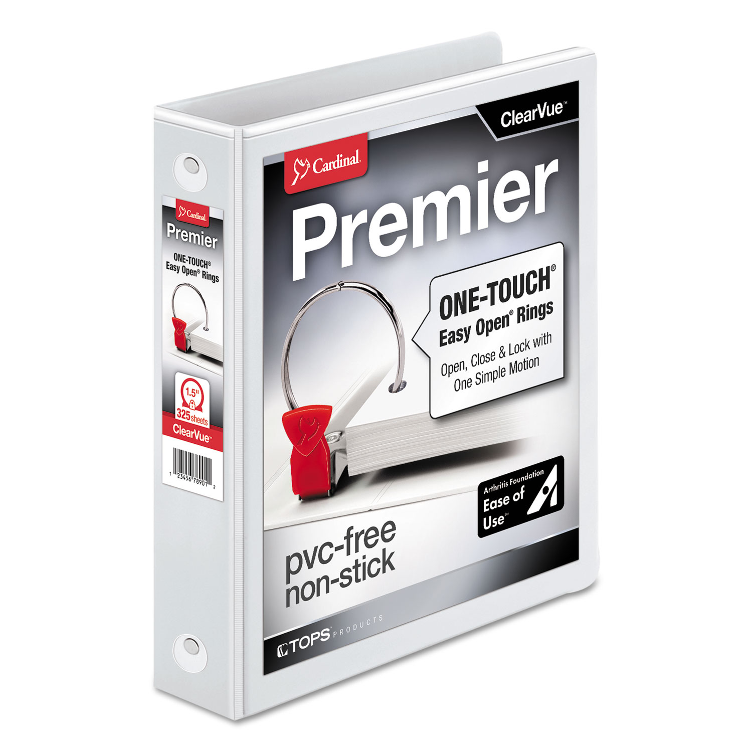  Cardinal 11110CB Premier Easy Open ClearVue Locking Round Ring Binder, 3 Rings, 1.5 Capacity, 11 x 8.5, White (CRD11110) 