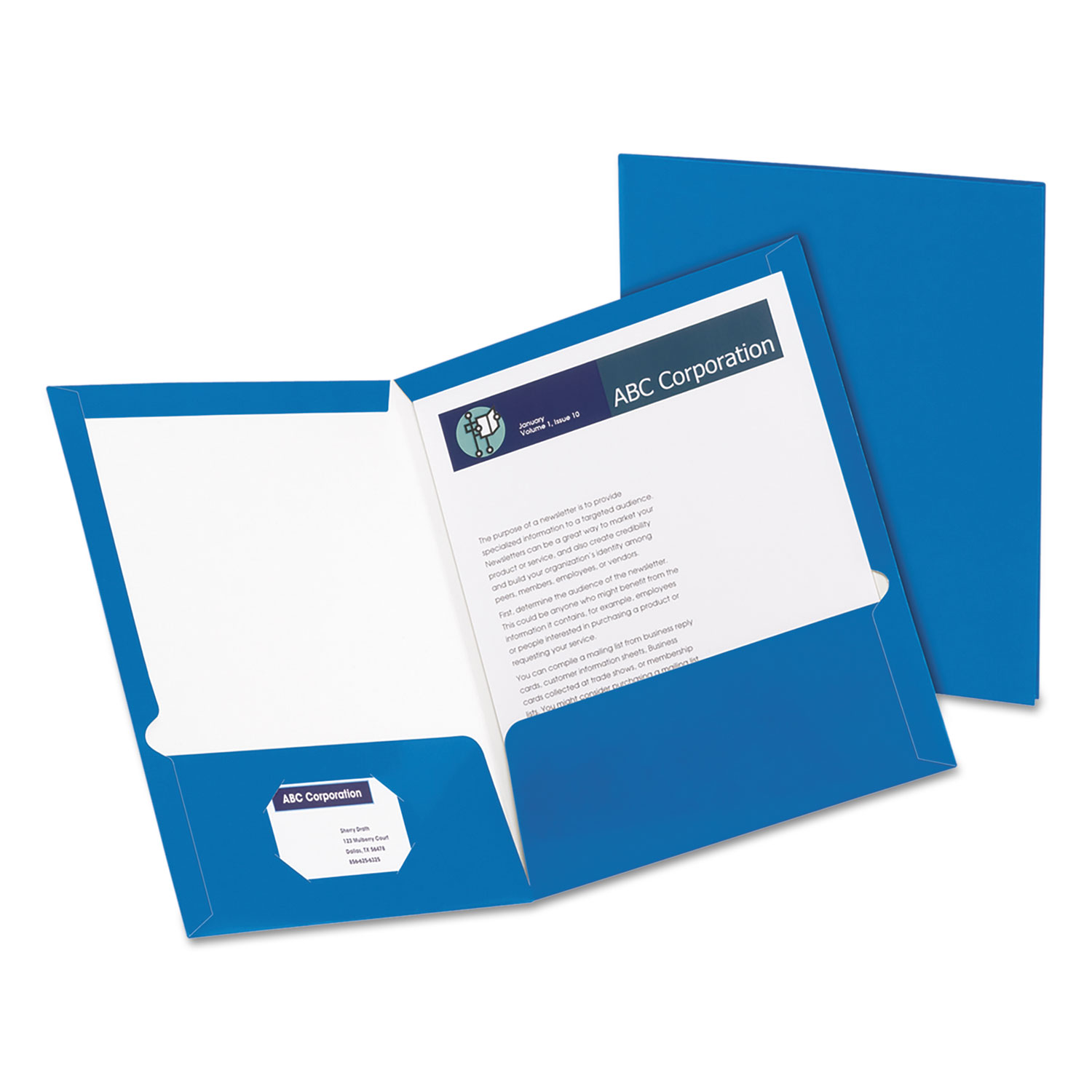 High Gloss Laminated Paperboard Folder, 100-Sheet Capacity, Blue, 25/Box