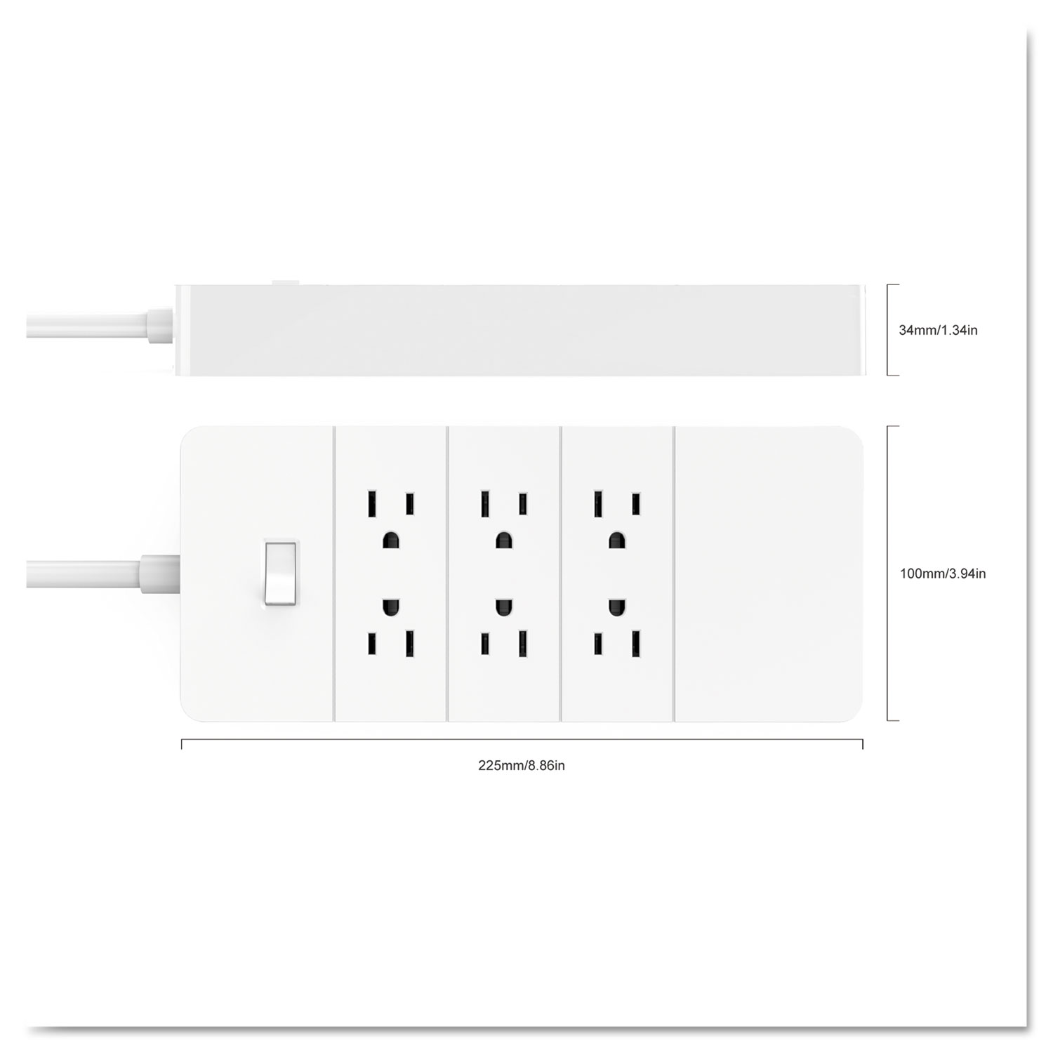 Surge Protector, 6 Outlets/5 USB Charging Ports, 4-1/2 ft Cord, 1700 J, White