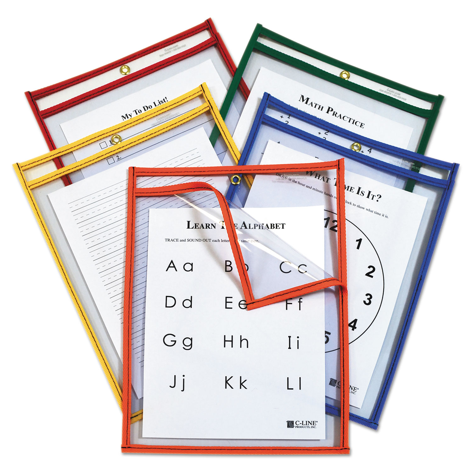  C-Line 42620 Reusable Dry Erase Pockets, Easy Load, 9 x 12, Assorted Primary Colors, 25/Pack (CLI42620) 