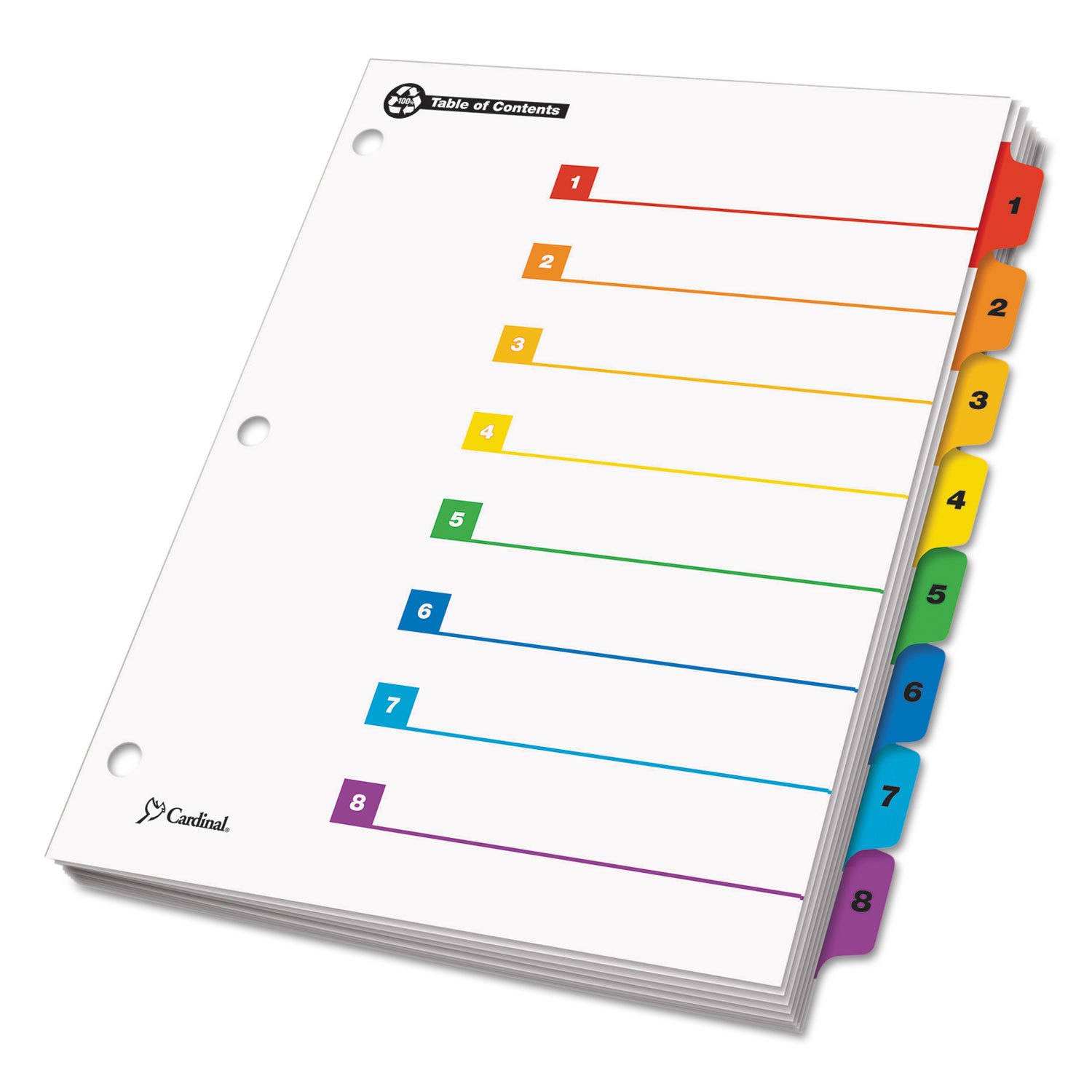 OneStep 100% Recycled Index System, Multicolor 8-Tab, 11 x 8-1/2, 1 Set