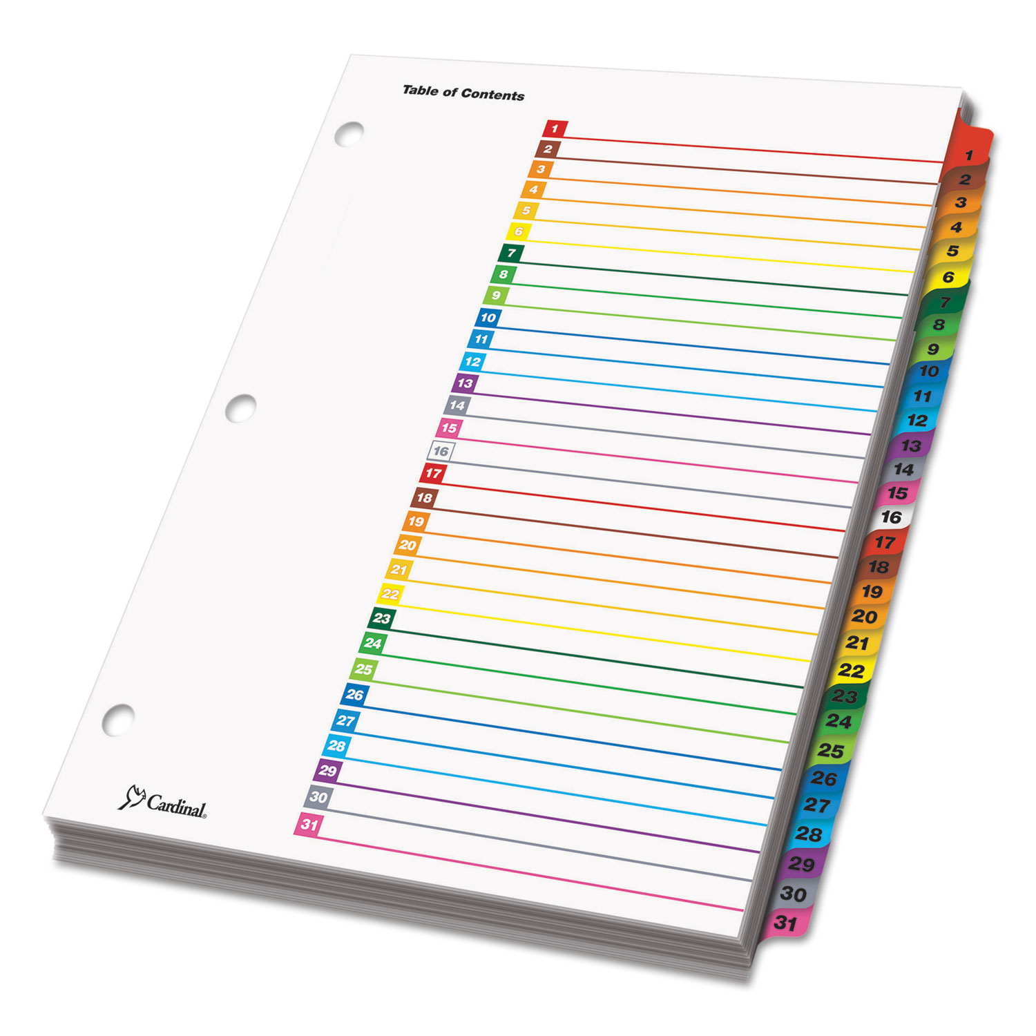 Traditional OneStep Index System, 31-Tab, 1-31, Letter, Multicolor, 31/Set
