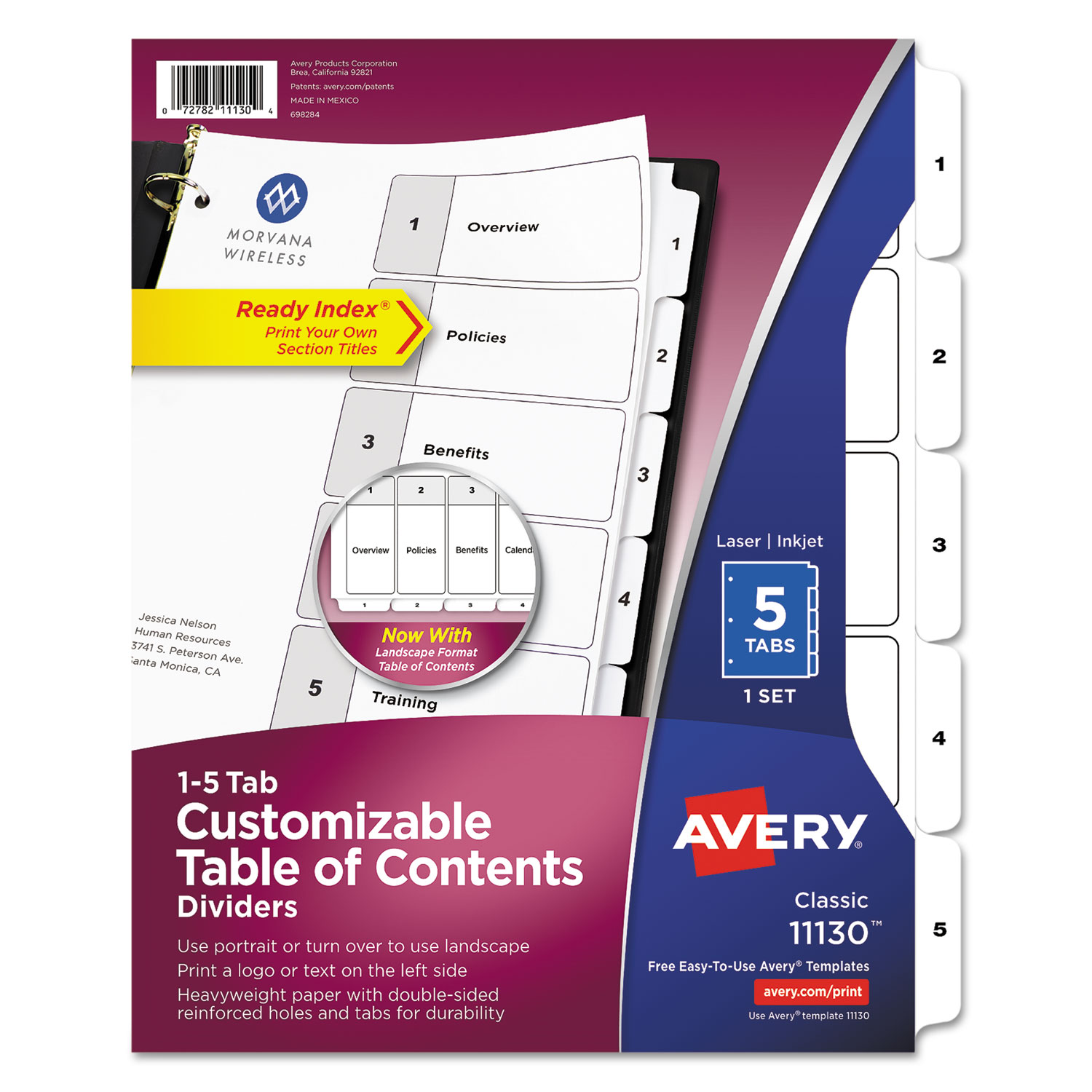  Avery 11130 Customizable TOC Ready Index Black and White Dividers, 5-Tab, Letter (AVE11130) 
