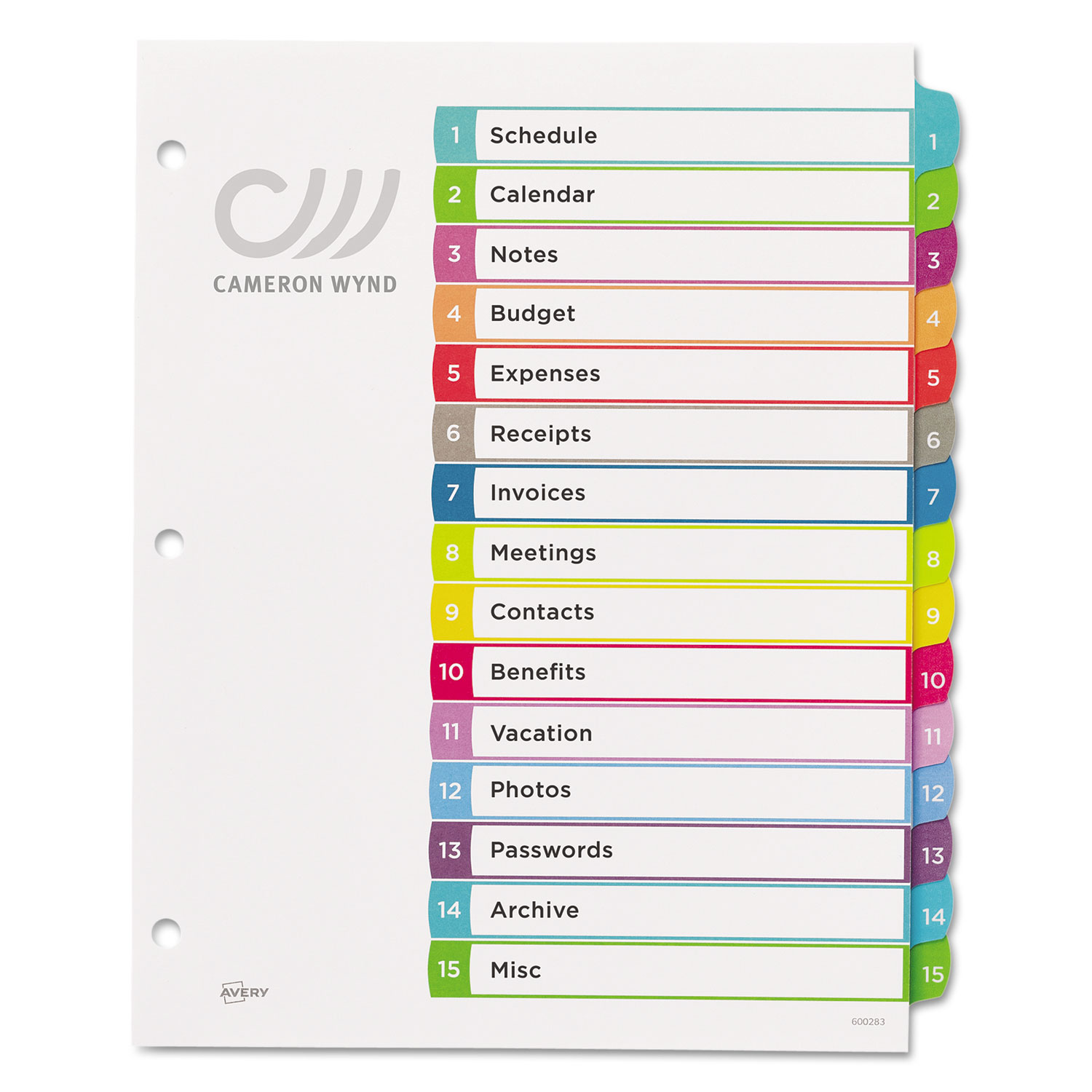 Ready Index Table of Contents Dividers, Multicolor Tabs, 1-15, Letter