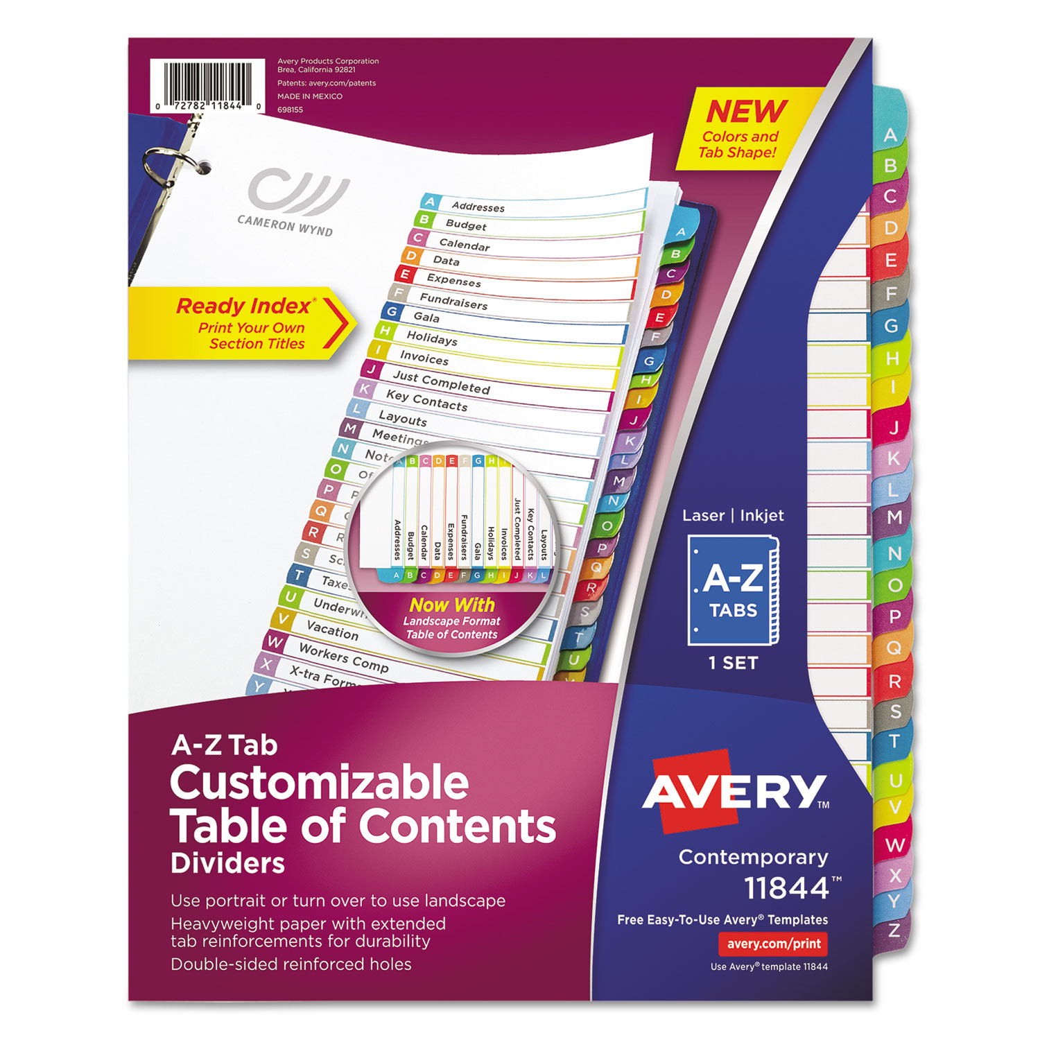 Customizable TOC Ready Index Multicolor Dividers, A-Z, Letter