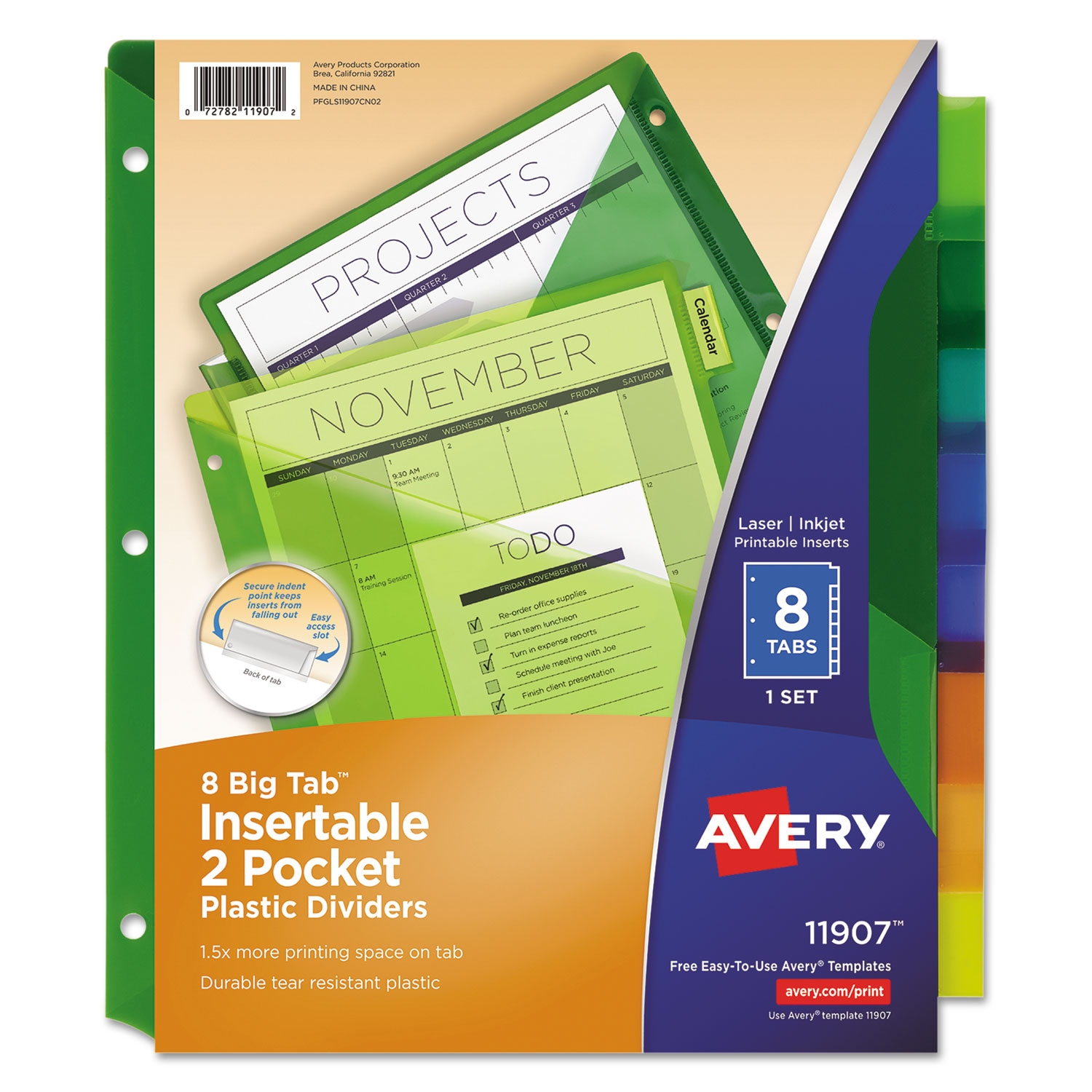 Insertable Bright Color Big Tabs Plastic 5-Tab Two-Tone Binder Dividers with Two Pockets Assorted Colors 1 Set 