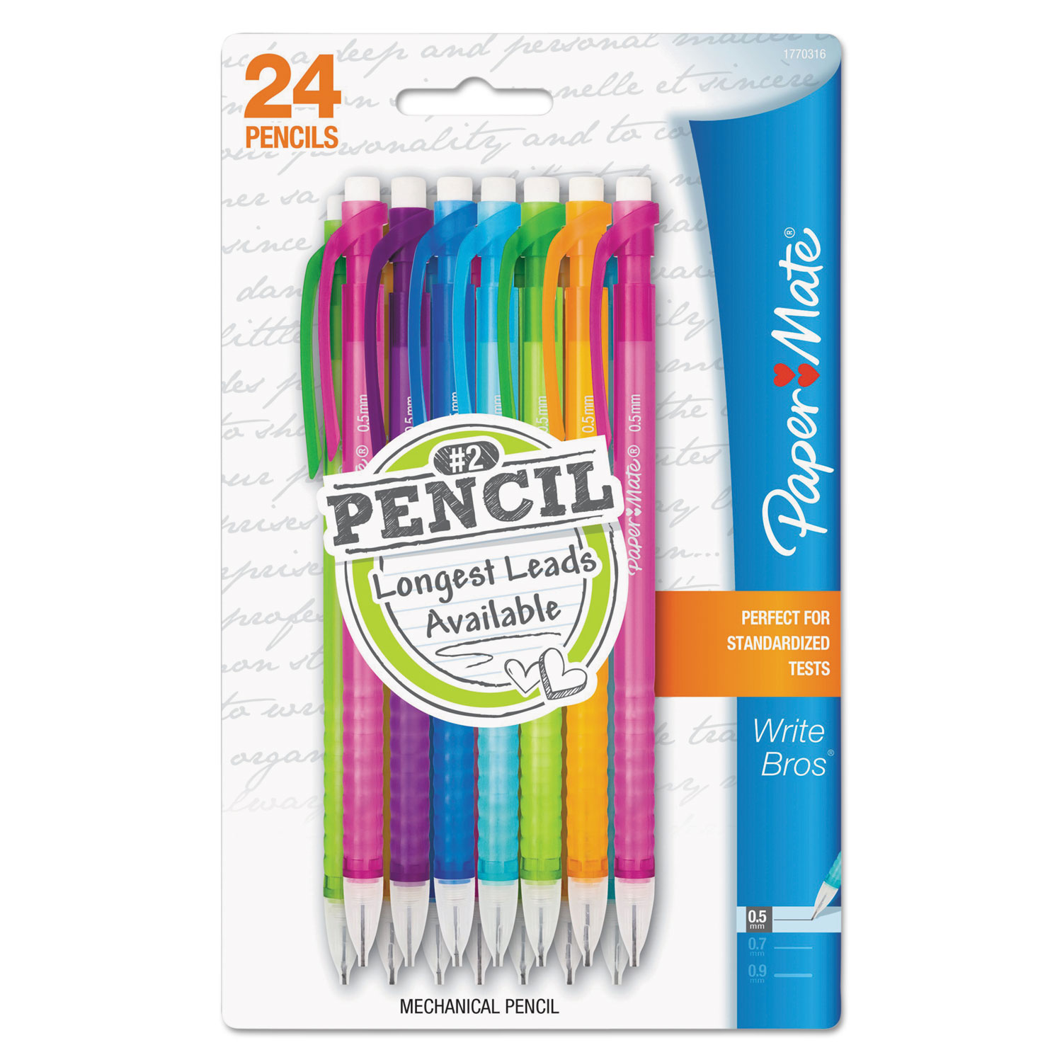  Paper Mate 1984110 Write Bros Mechanical Pencil, 0.5 mm, HB (#2.5), Black Lead, Assorted Barrel Colors, 24/Pack (PAP1984110) 