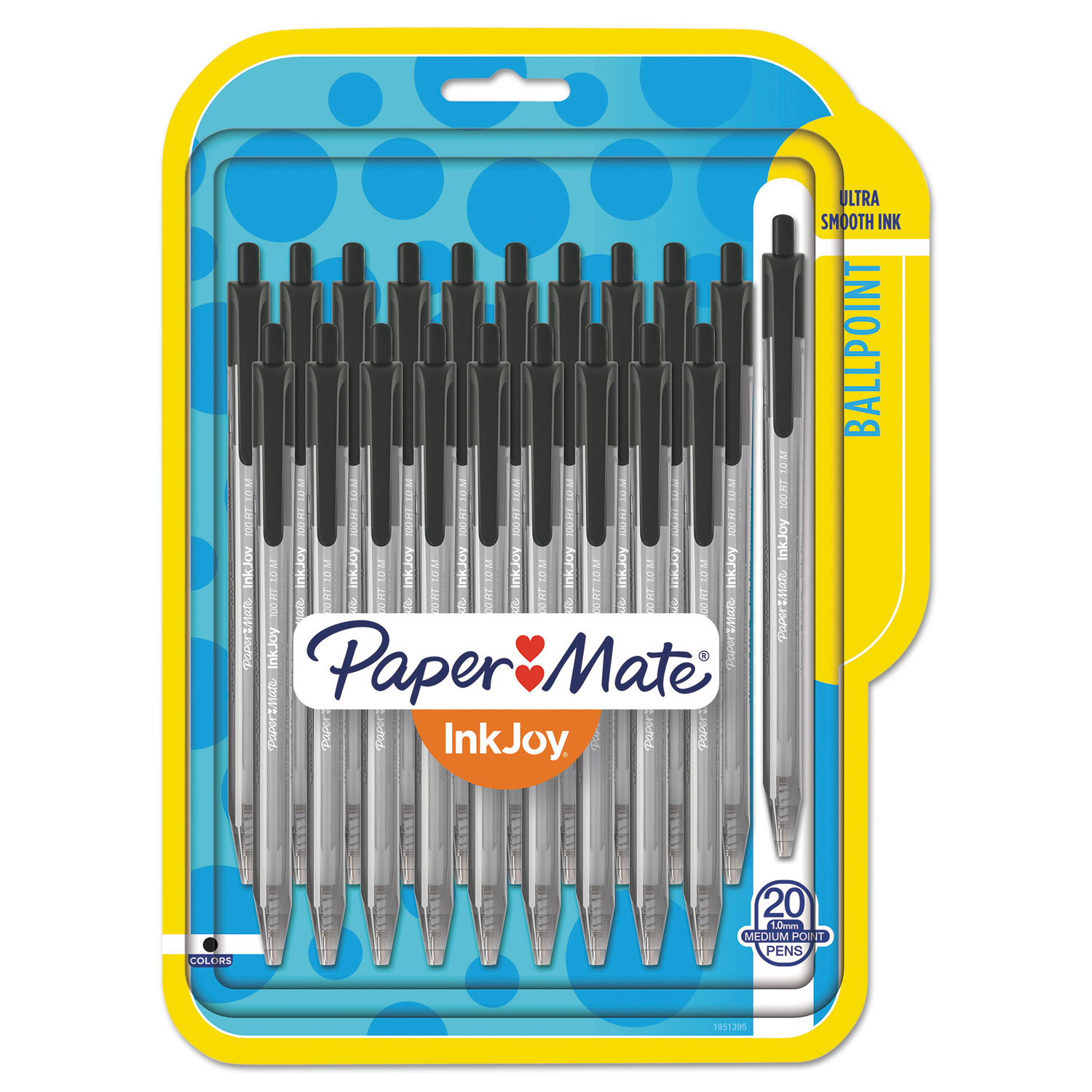  Paper Mate 1951395 InkJoy 100 RT Retractable Ballpoint Pen, Medium 1mm, Black Ink/Barrel, 20/Pack (PAP1951395) 