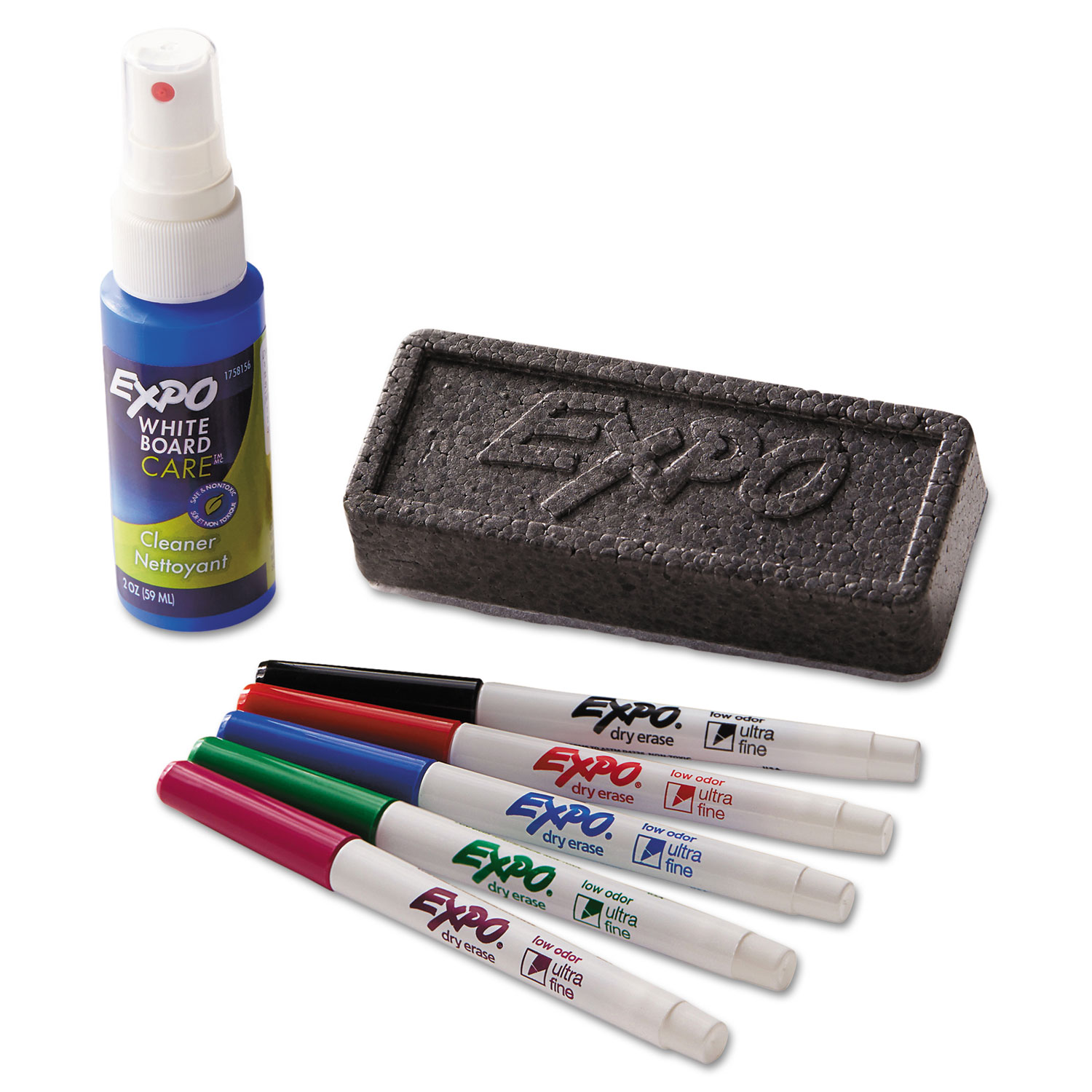 Expo Dry Erase Marker Set of 12 Markers, Eraser and Spray Cleaner