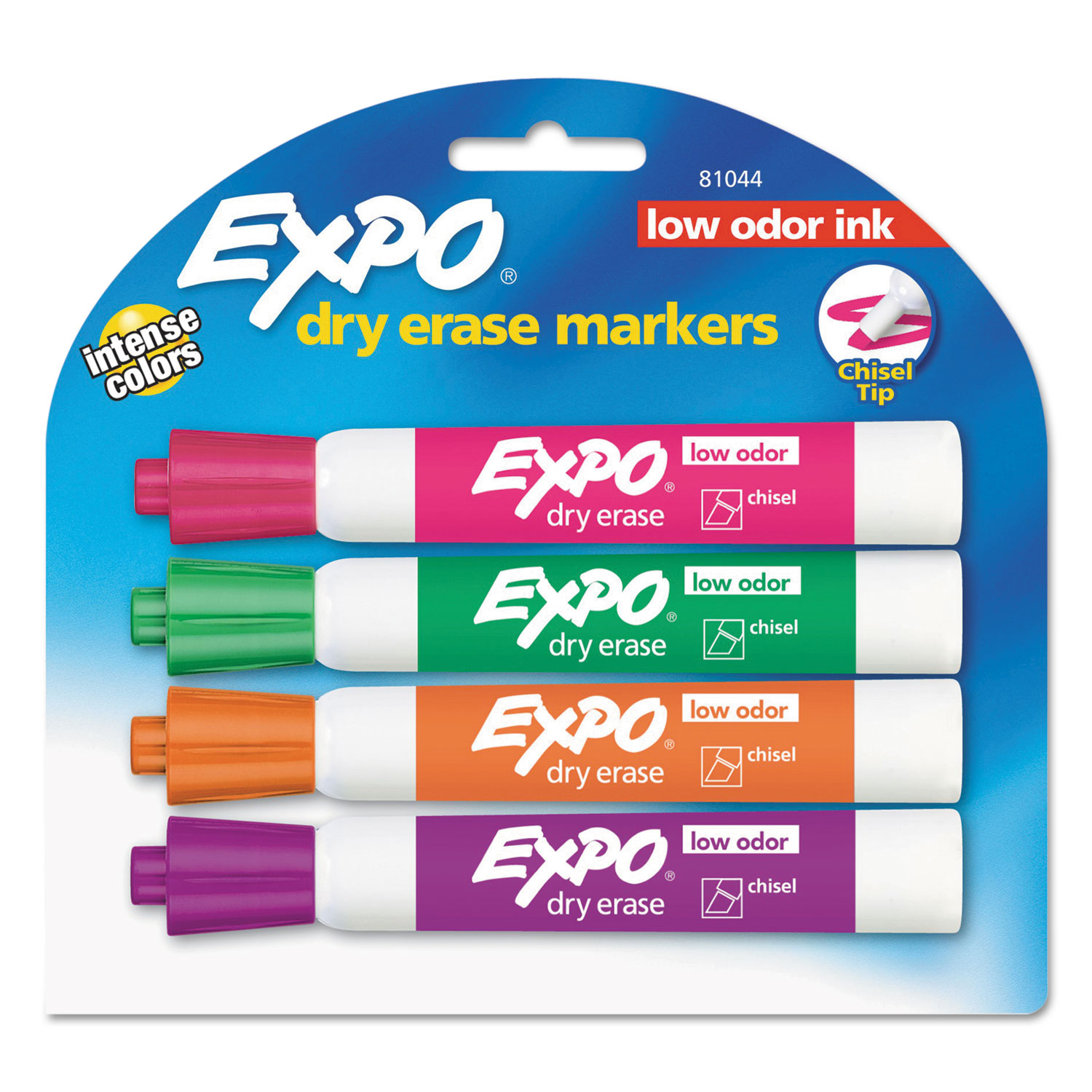  EXPO 81044 Low-Odor Dry-Erase Marker, Broad Chisel Tip, Assorted Colors, 4/Set (SAN81044) 
