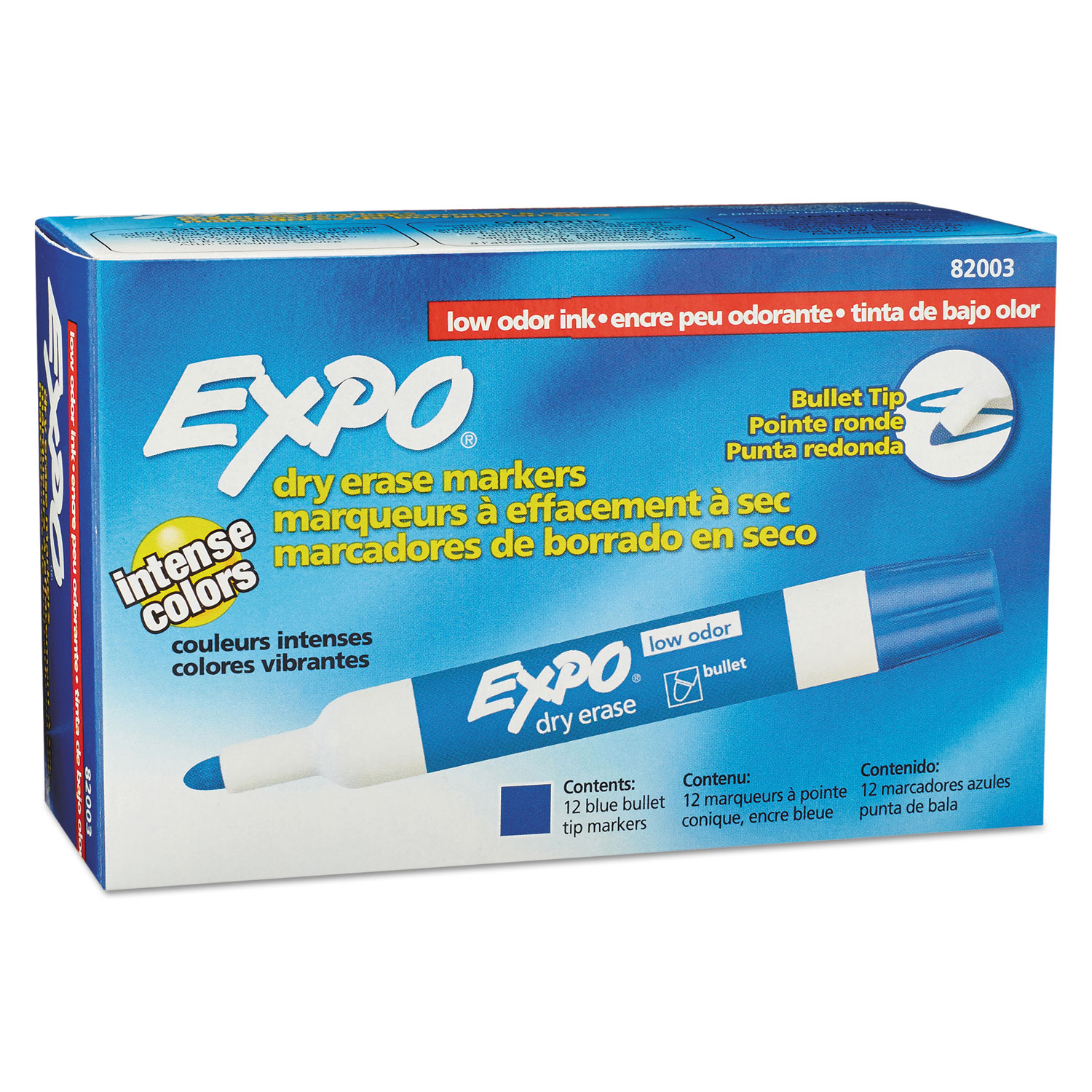  EXPO 82003 Low-Odor Dry-Erase Marker, Medium Bullet Tip, Blue, Dozen (SAN82003) 