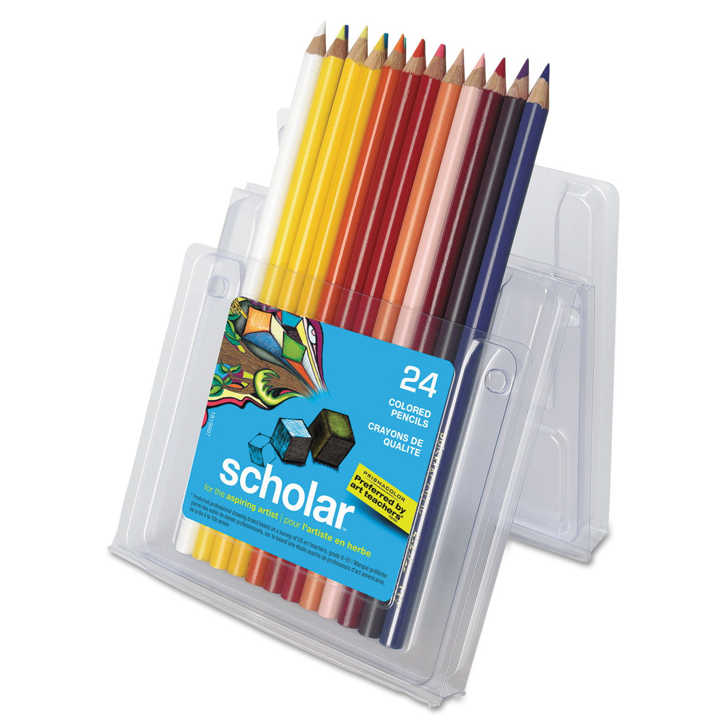  Prismacolor 92805 Scholar Colored Pencil Set, 3 mm, 2B (#2), Assorted Lead/Barrel Colors, 24/Pack (SAN92805) 